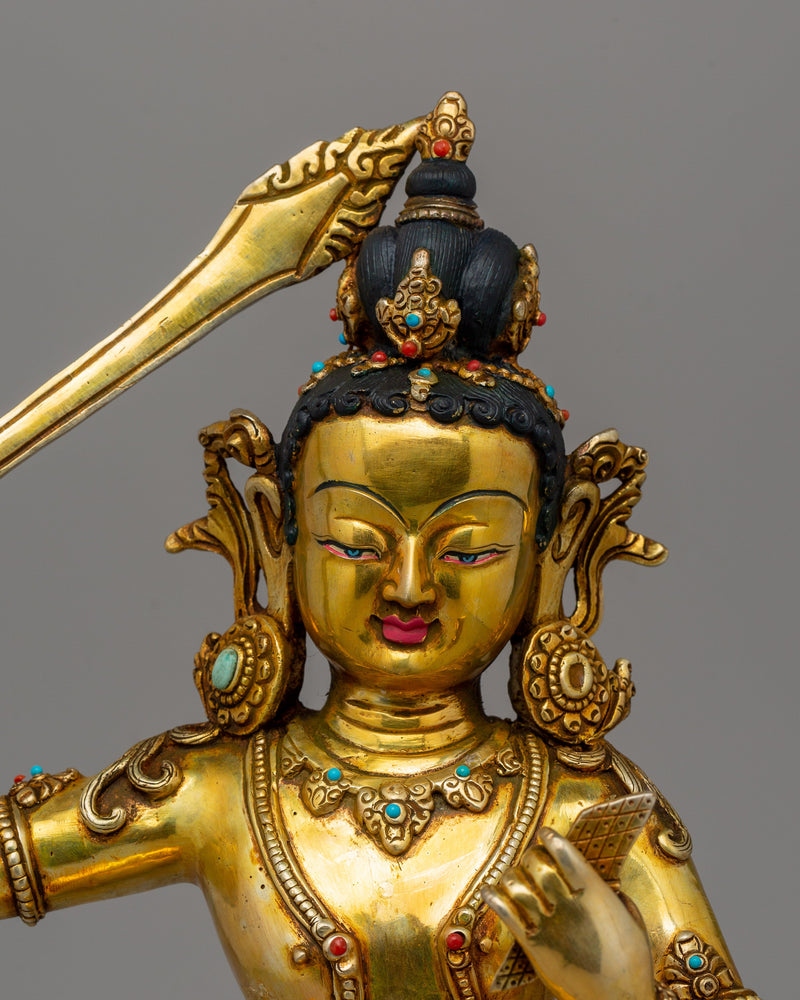 Manjushri Statue Gold-Plated | Buddhist Deity of Wisdom