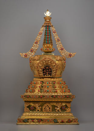 Handcrafted Gold-Plated Tibetan Stupa