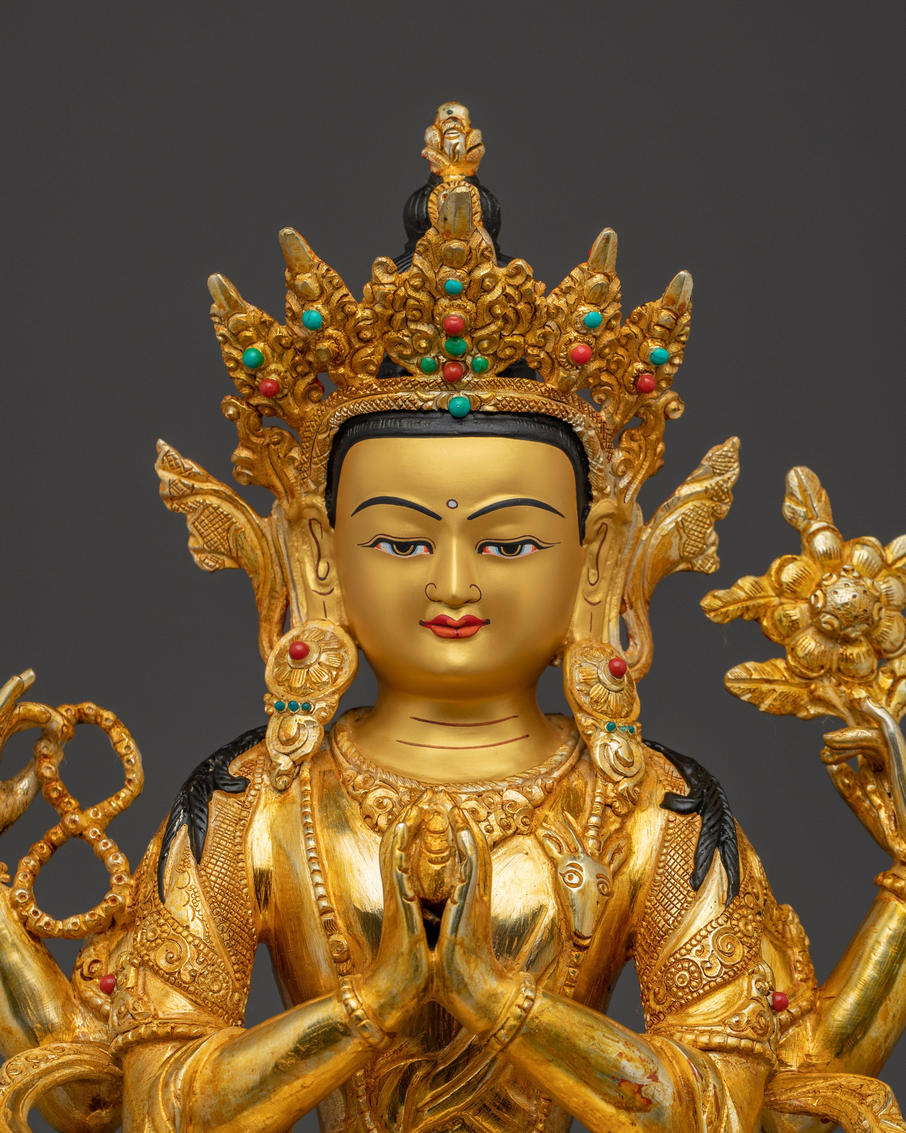 Golden Four Armed Chenrezig Statue | Spiritual Enlightenment