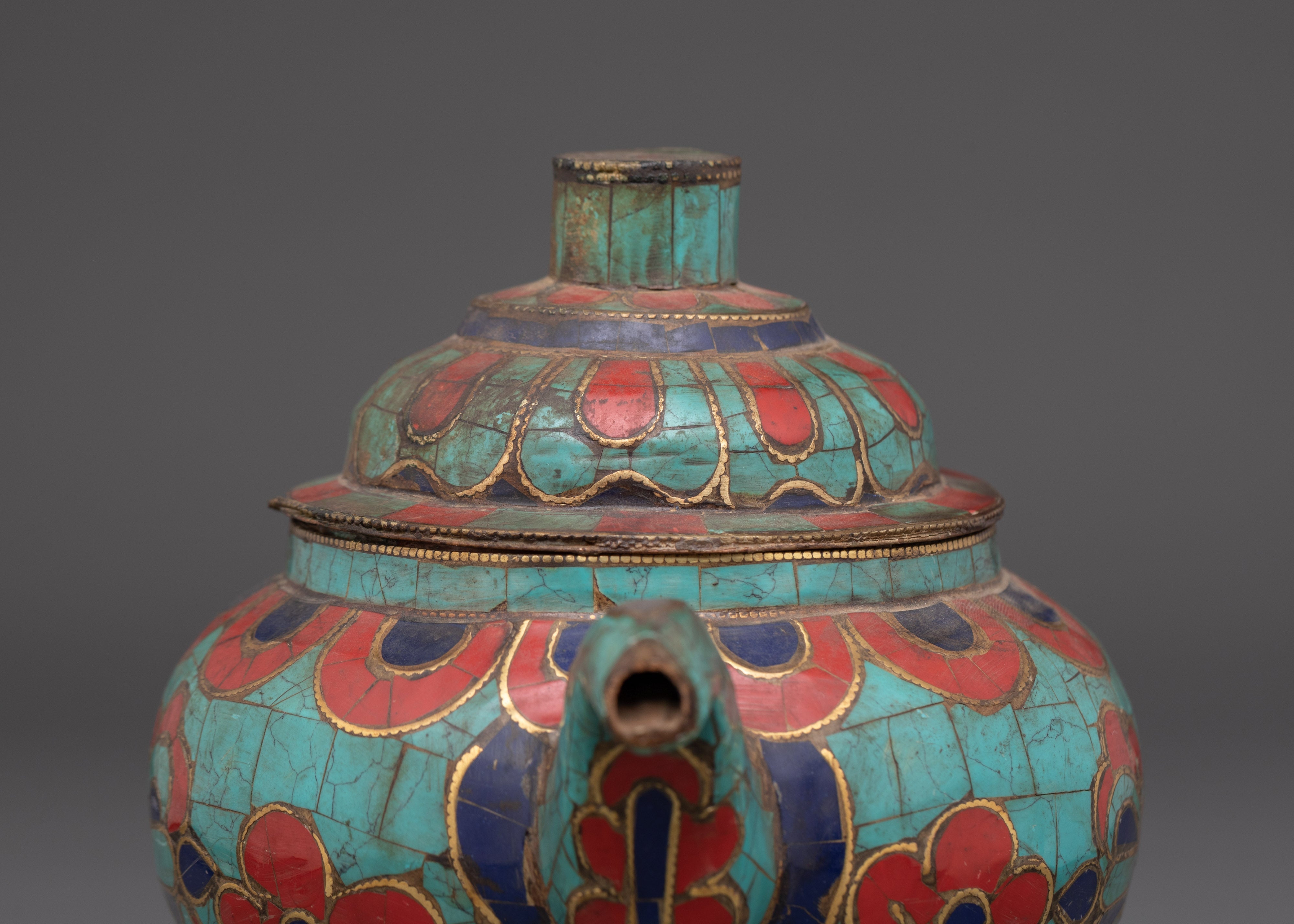 Tibetan Teapot With Gemstones | Traditional Tea Pot for Tea Ceremonies