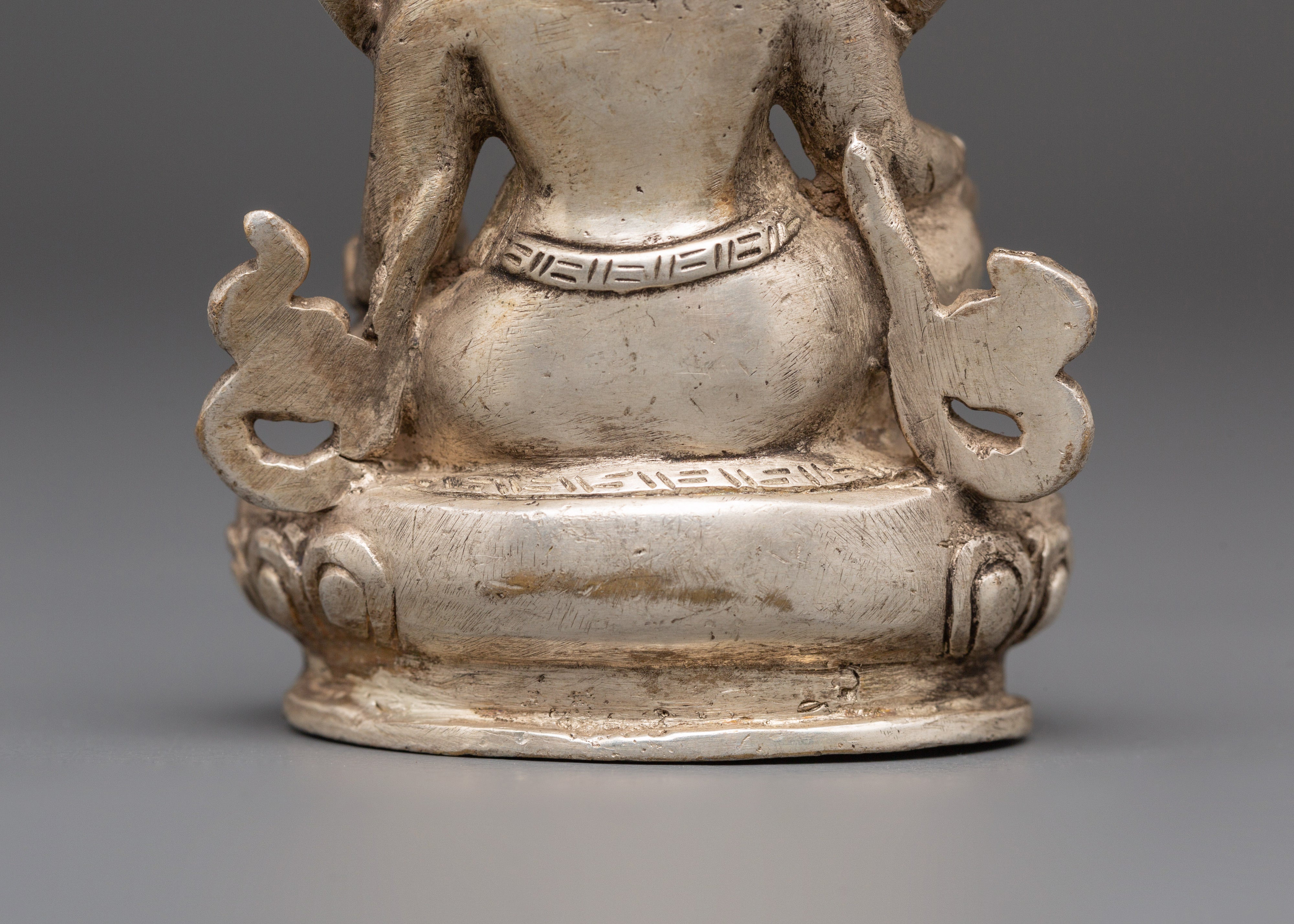 Sacred Statue of Wealth Icon Dzambhala | Silver Plated Copper Buddhist God of Prosperity