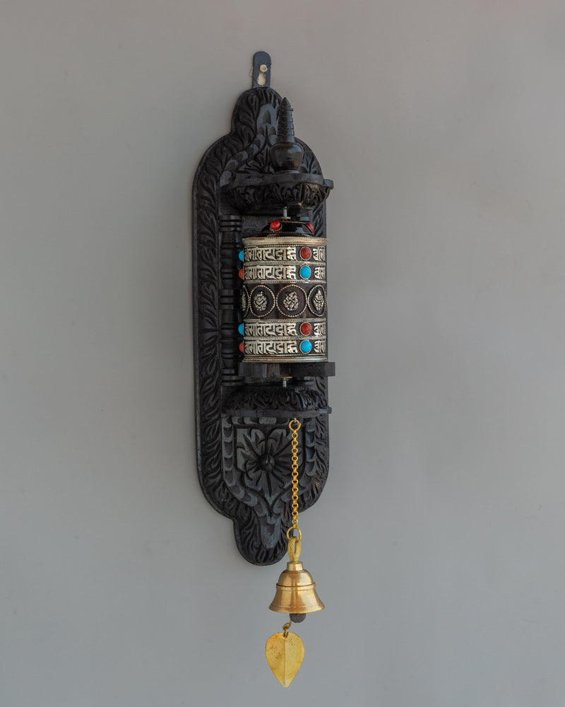 Wall-Mounted Tibetan Prayer Wheel  | Buddhist Spiritual Artifact