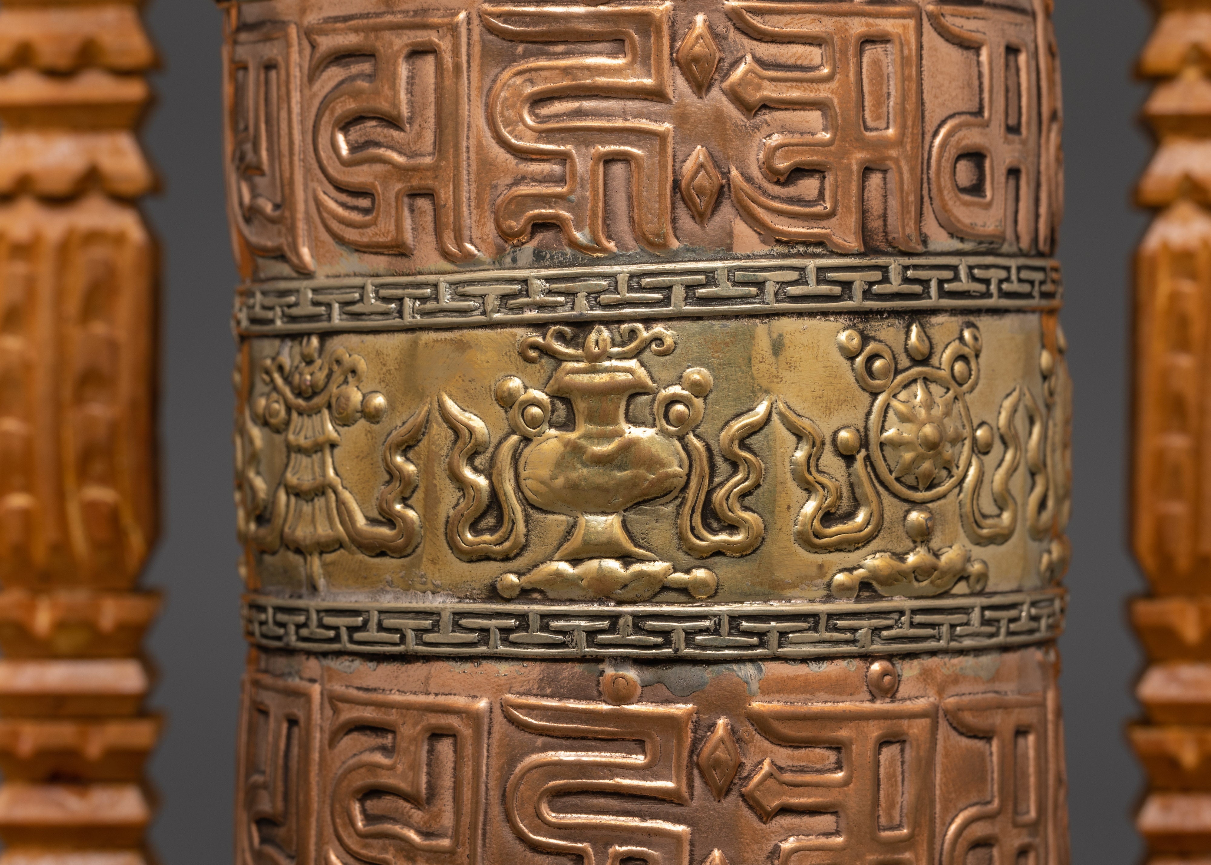 Buddhist Sacred Prayer Wheel | Sacred Wood Frame