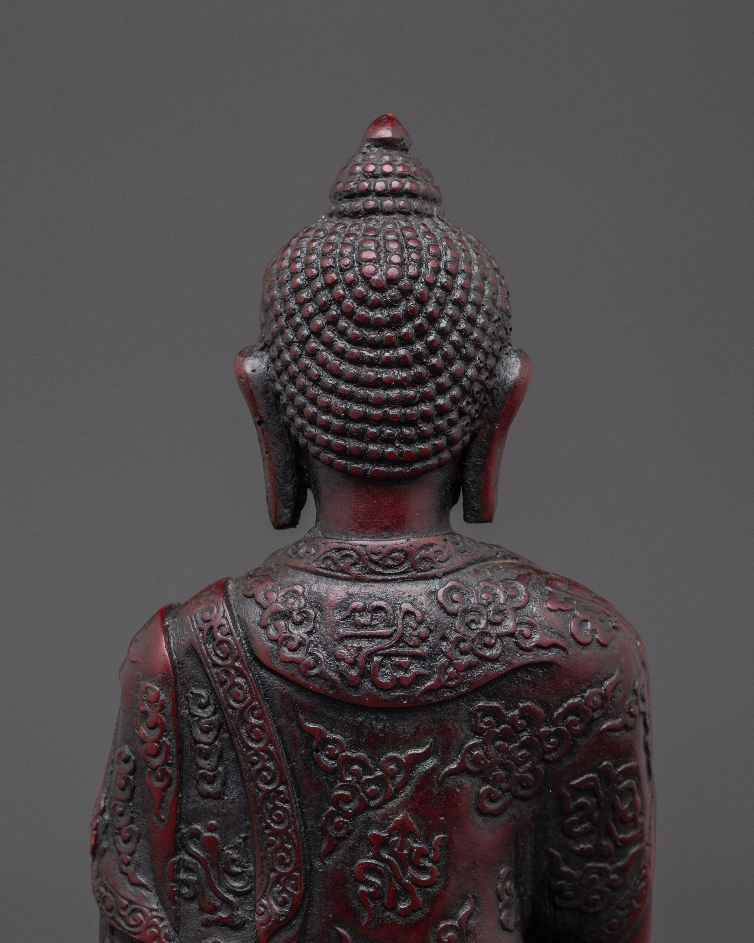 Sacred Shakyamuni Buddha Sculpture | Ceramic Red Buddha Statue for Meditation