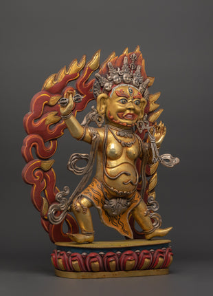 Handcrafted Vajrapani Statue | Copper Body with Gold Plating, Pure Silver & Acrylic Paint