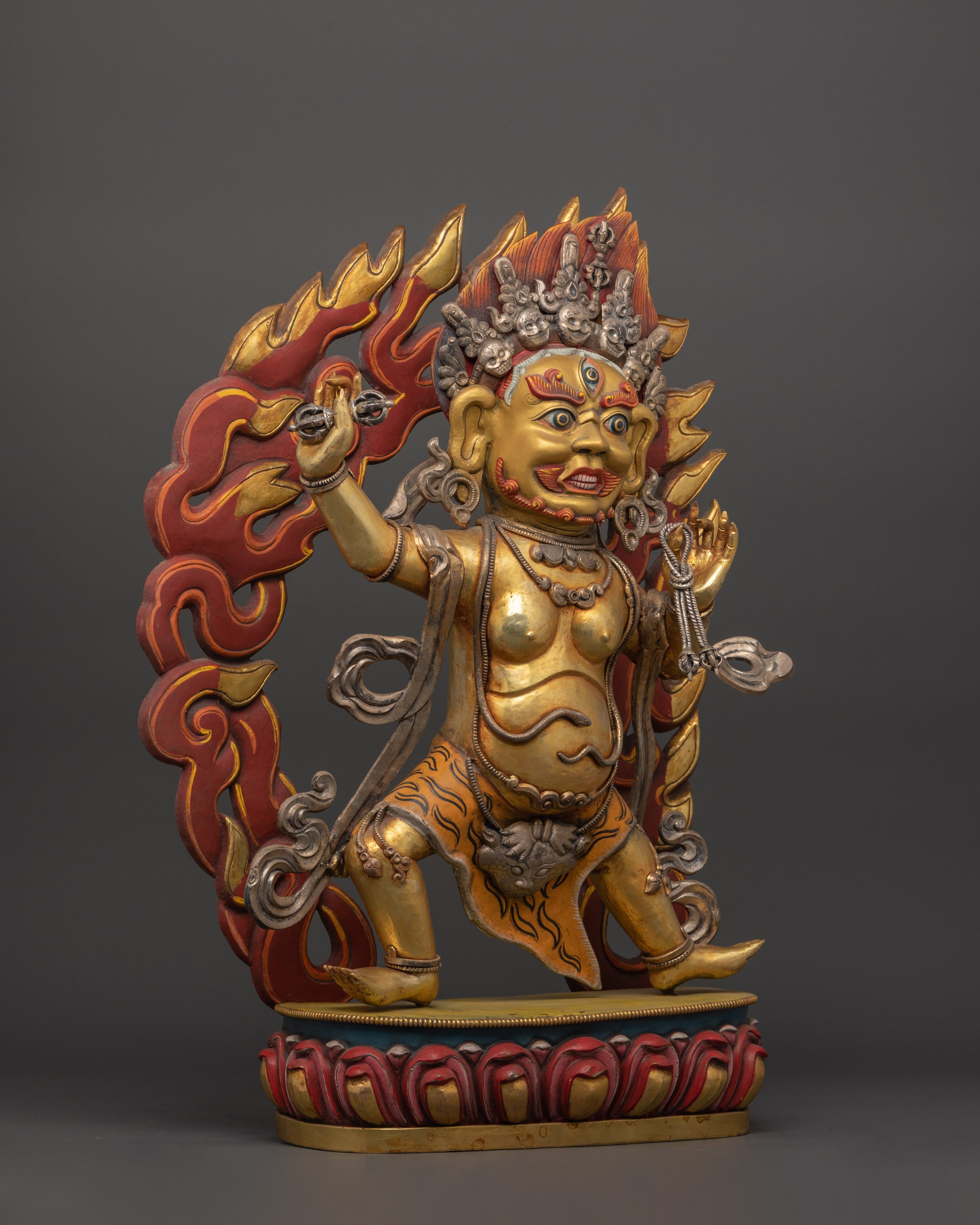 Handcrafted Vajrapani Statue | Copper Body with Gold Plating, Pure Silver & Acrylic Paint