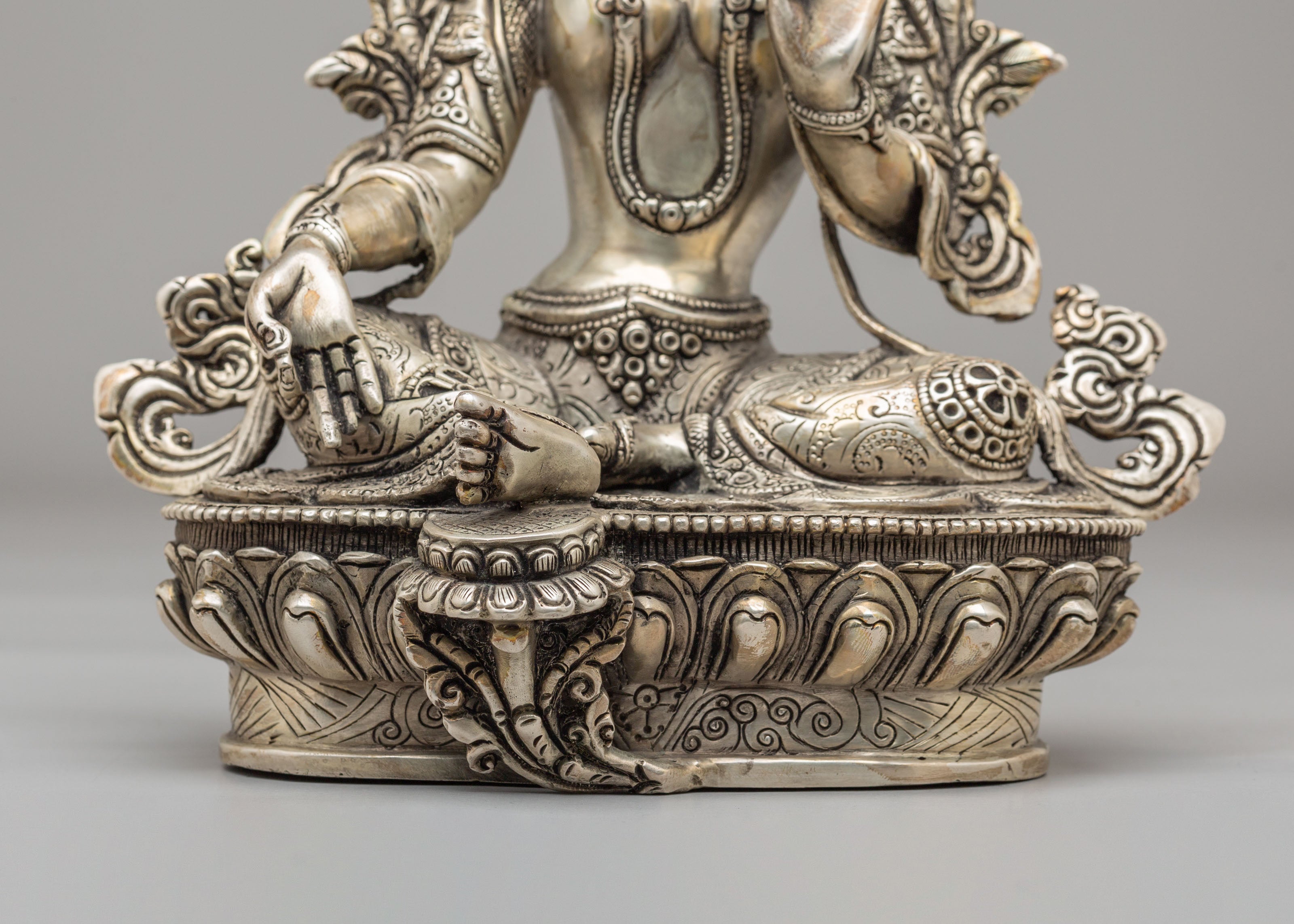 Green Tara Mother of Liberation Statue | Silver Plated Copper Buddhist Sculpture