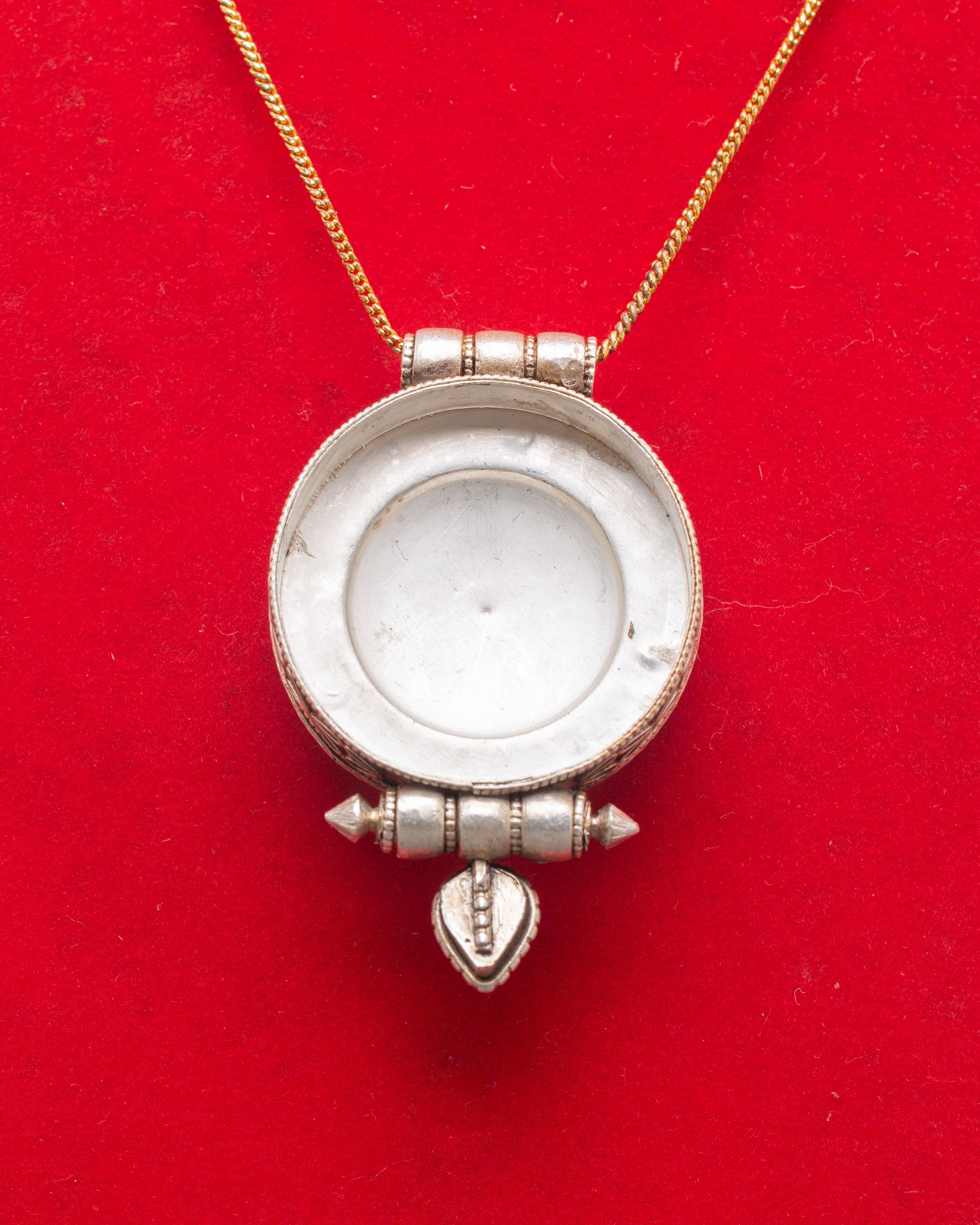 Buddhist Ghau Box Amulet | Silver Pendant with Coral & Turquoise