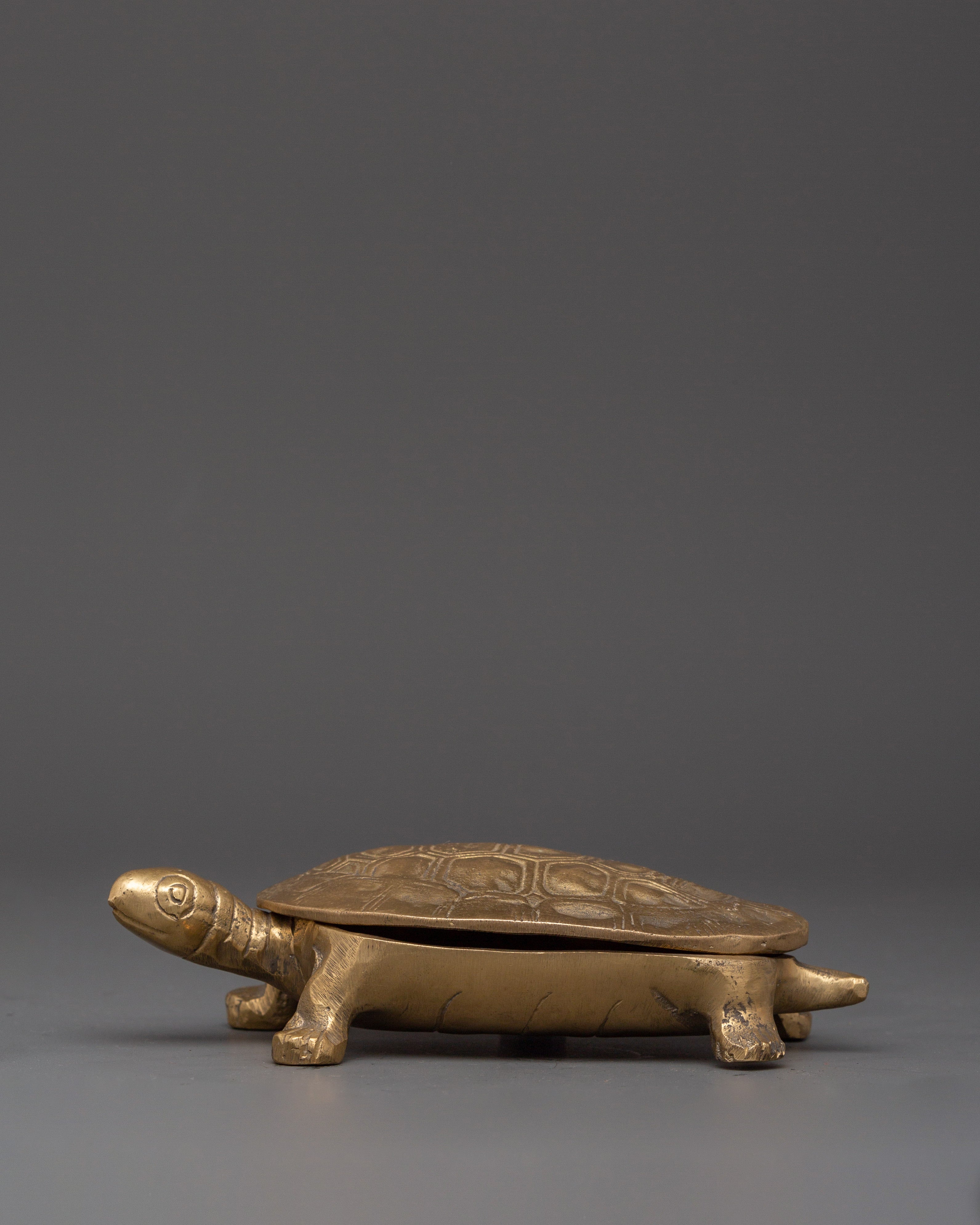 Handcrafted Tortoise Shape Container | Brass Turtle Decorative Vessel