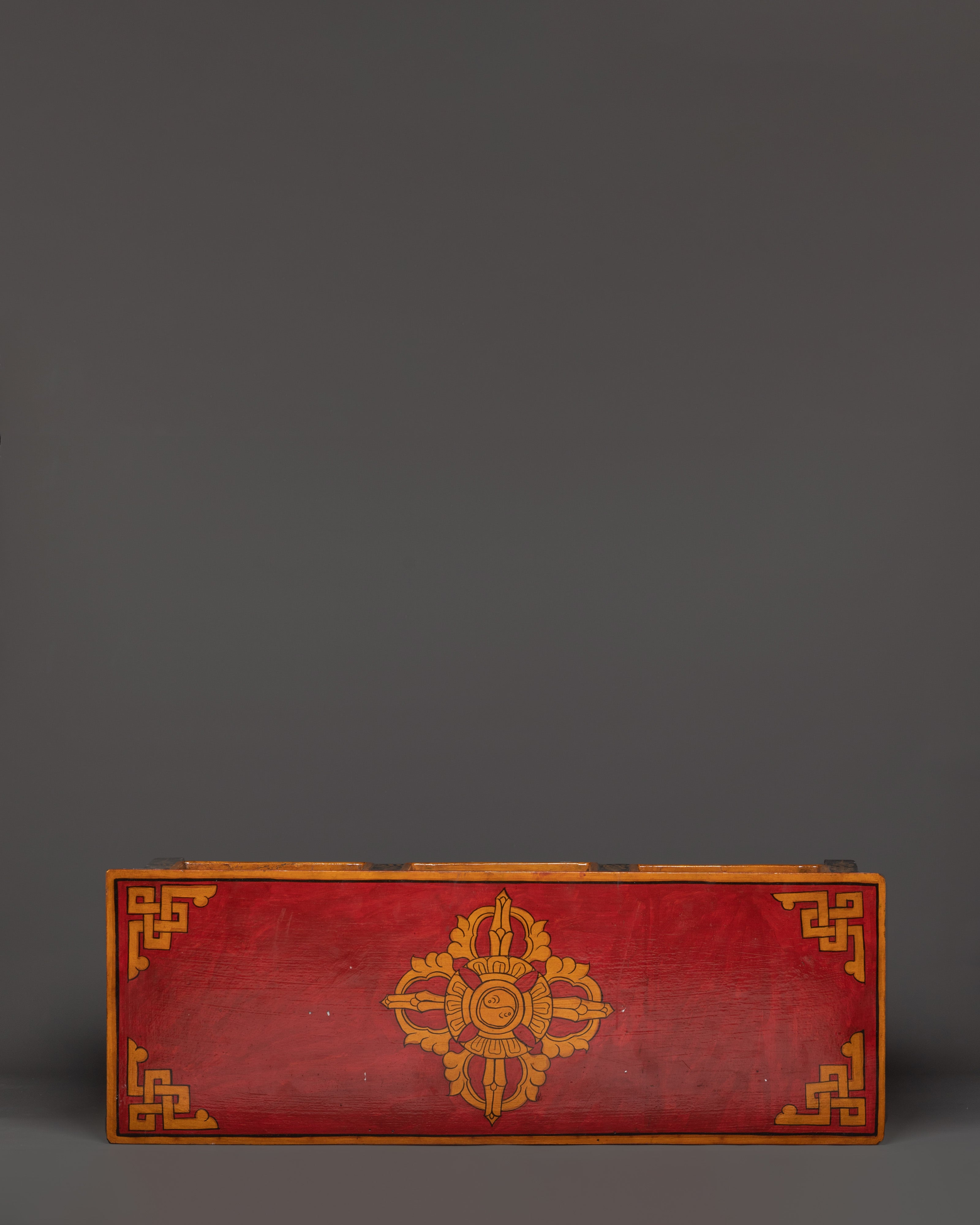 Hand-Carved Tibetan Wooden Cabinet with Door | Sacred Symbols and Artisan Detailing