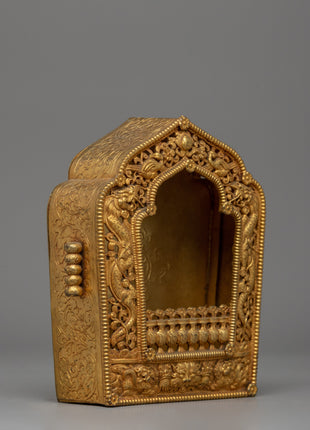 Traditional Mini Ghau Box | A Handcrafted Gold-Plated Tibetan Amulet Box