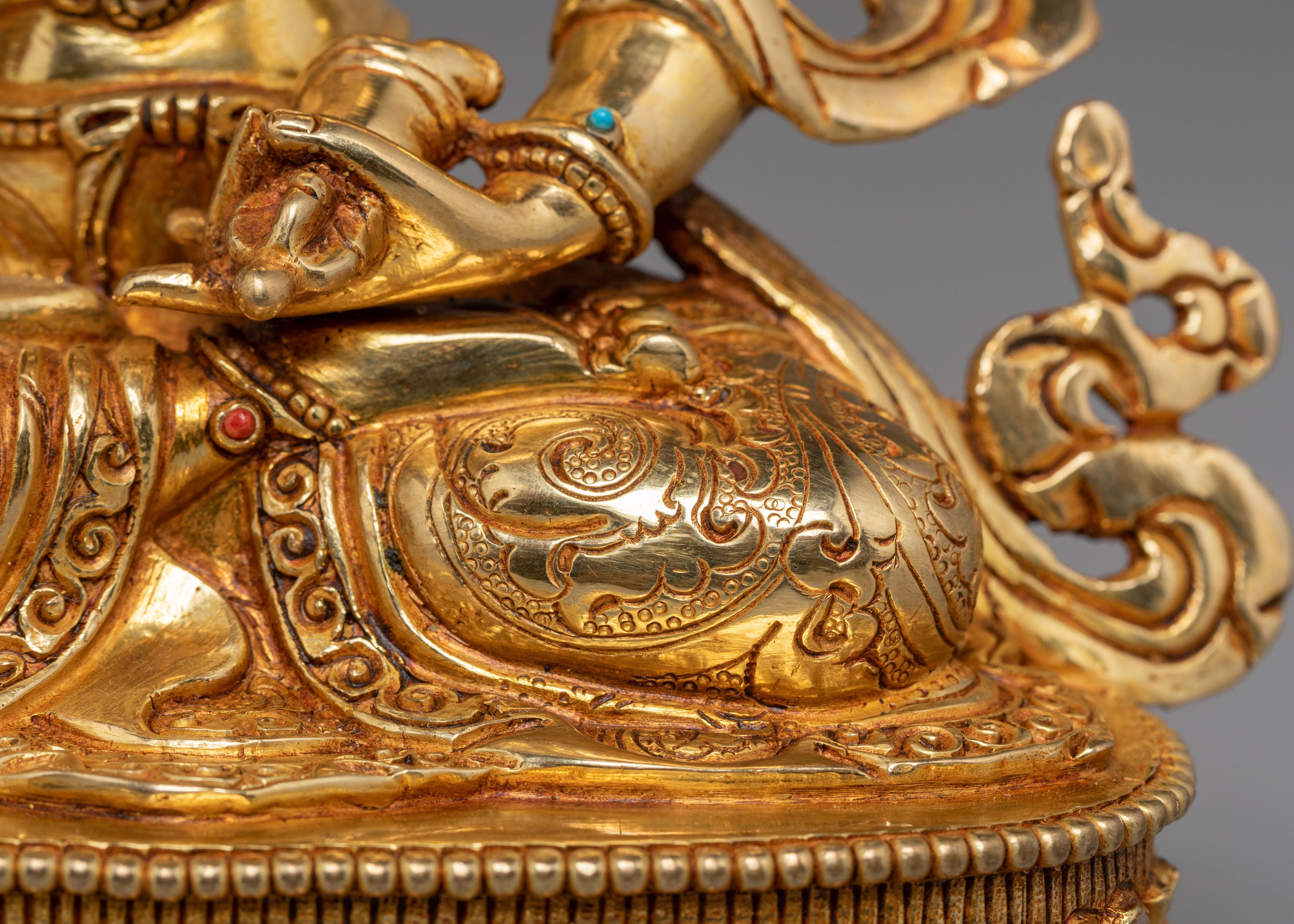 Vajrasattva Statue for Altar Decor | Gold Plated Copper Sculpture with Coral & Turquoise