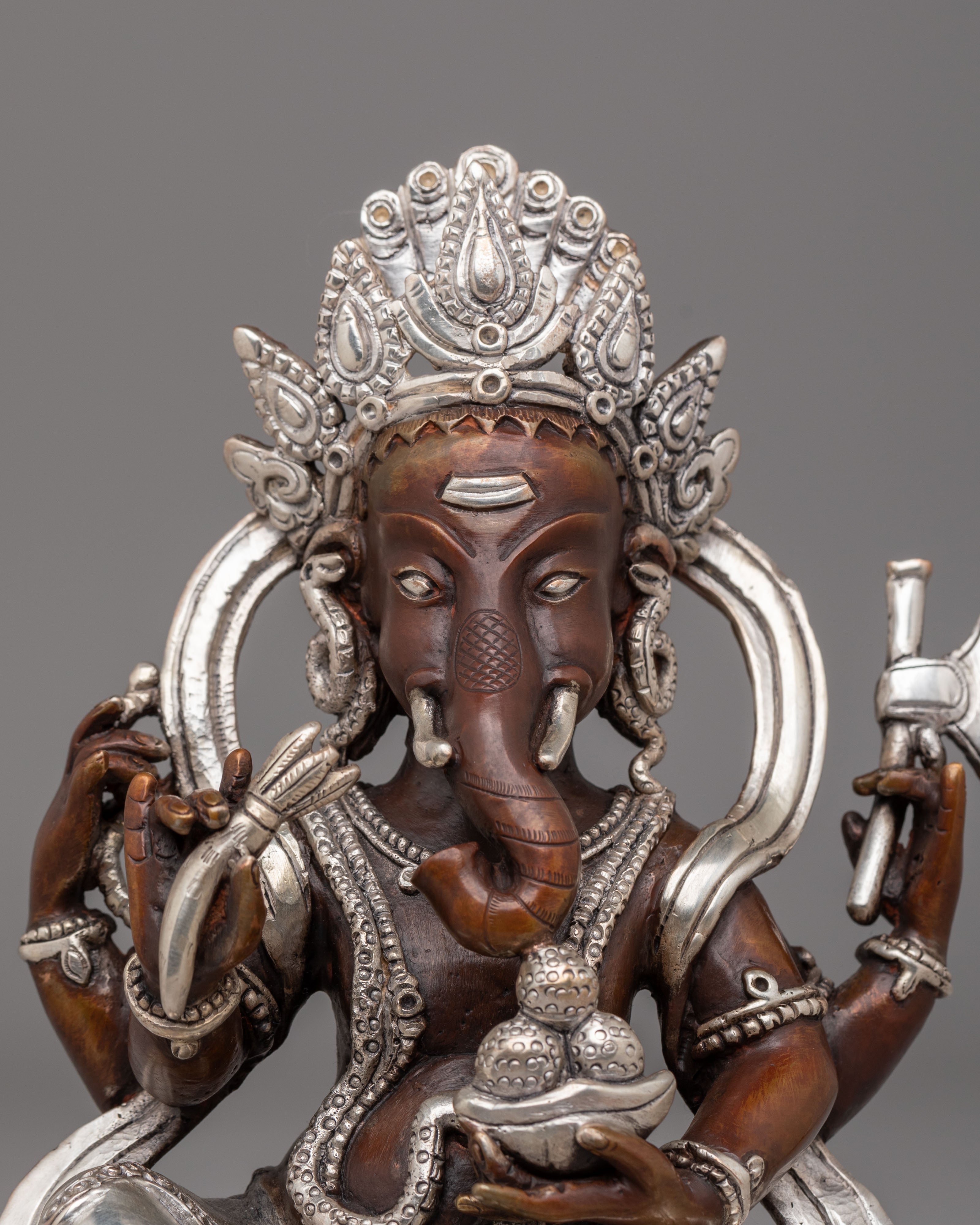 Handcrafted Lord Ganesha Statue | Oxidized Copper Body with Silver Plating