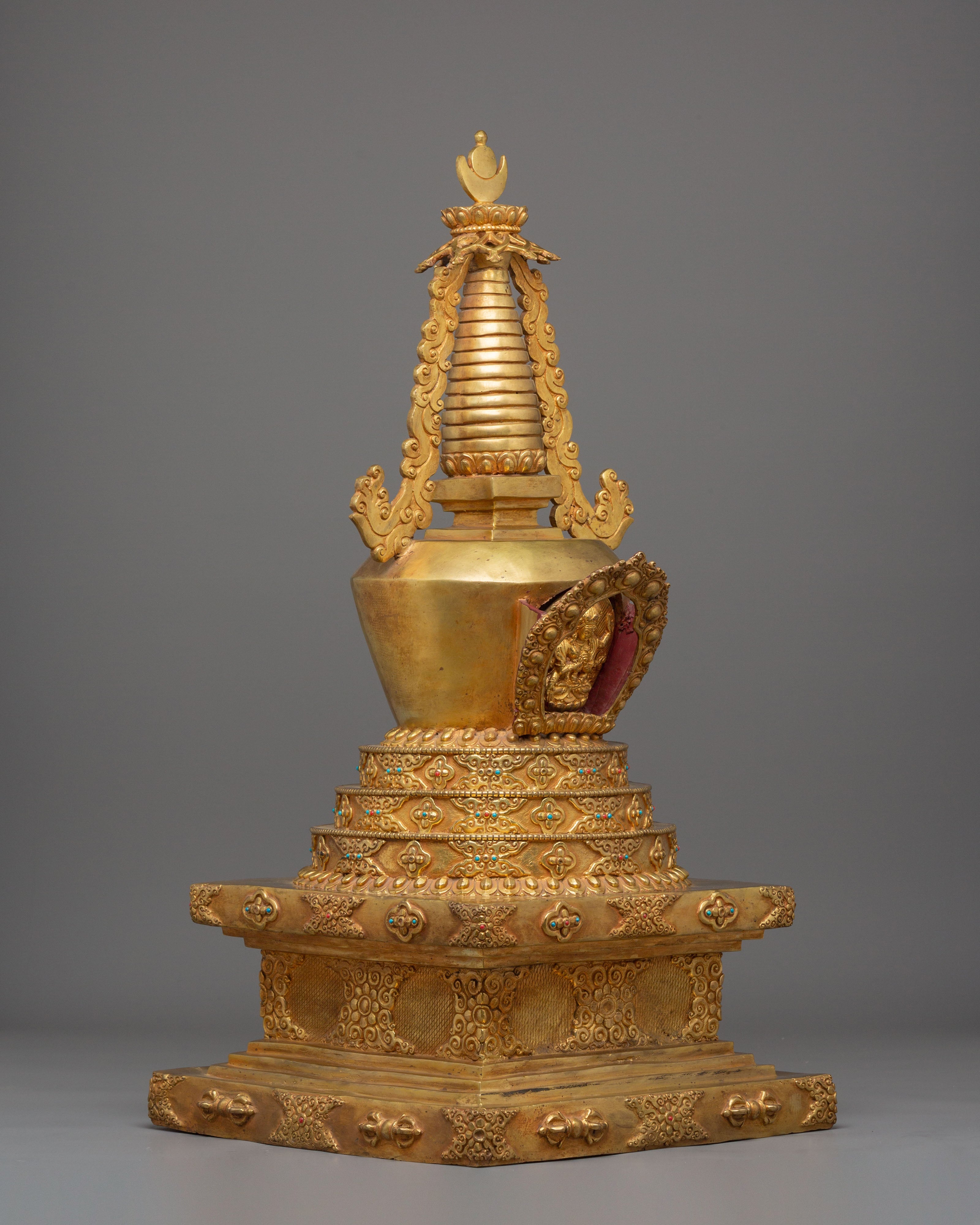 Enlightenment Symbol Stupa | Gold-Plated Buddhist Statue for Meditation