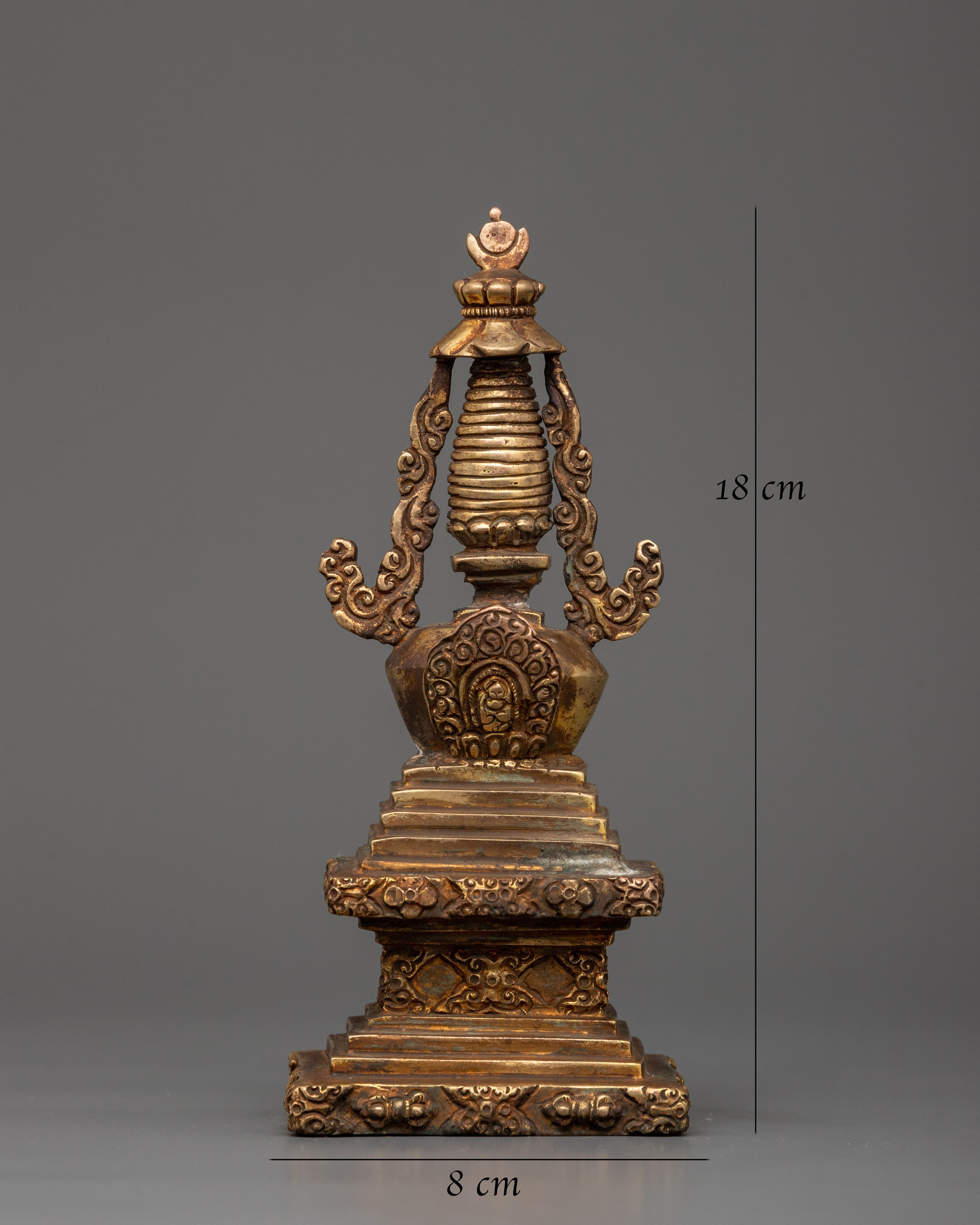 Antique Copper Stupa Statue | Tibetan Buddhist Symbol of Enlightenment