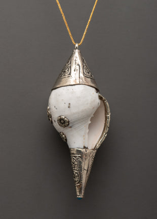 Spiritual Buddhist Conch Locket | Silver Plated Pendant with Coral Stone