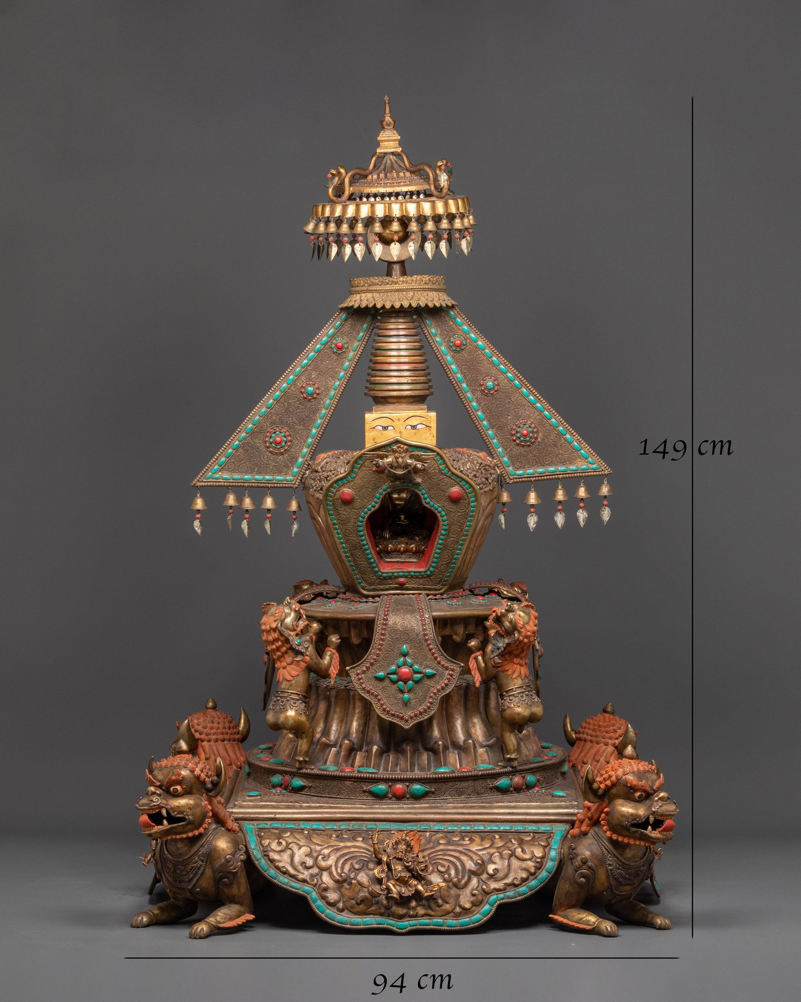 Handcrafted Altar Shrine Stupa | Sacred Offering Piece with Coral & Turquoise