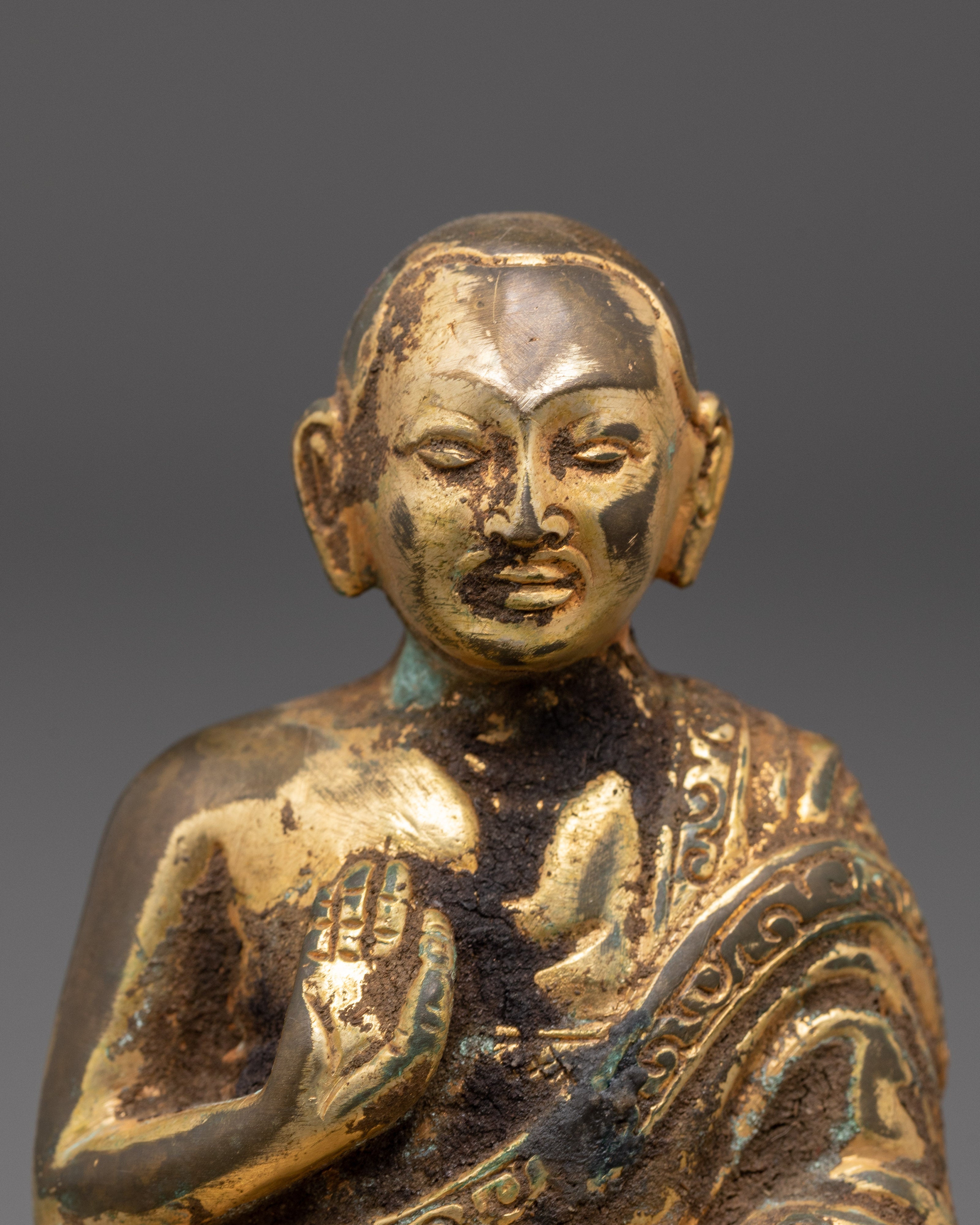 Sacred Buddhist Master Khedrup Je Statue | Tibetan Teacher Sculpture