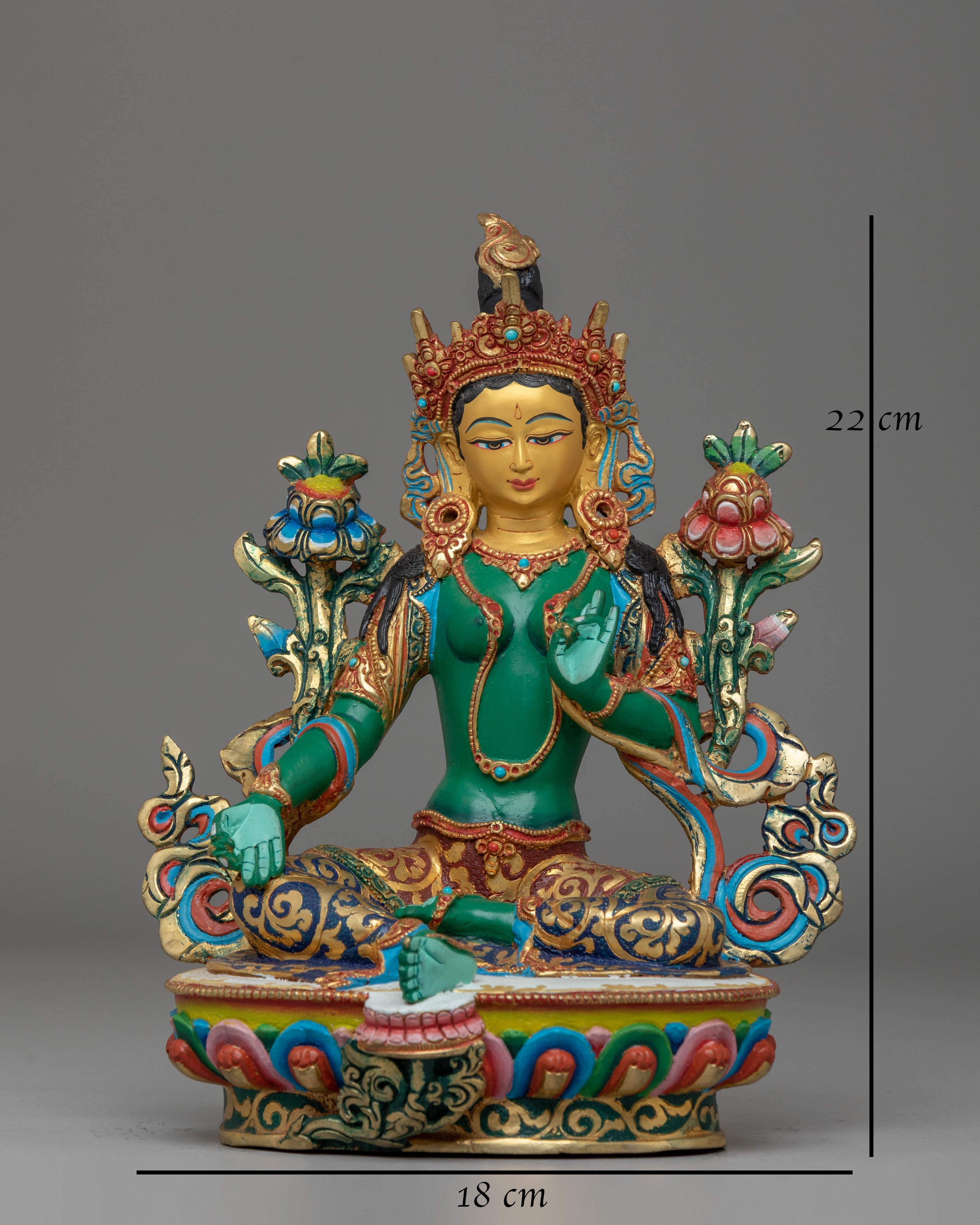 Shyama Tara Statue for Protection | Copper, Gold-Plated with Coral & Turquoise