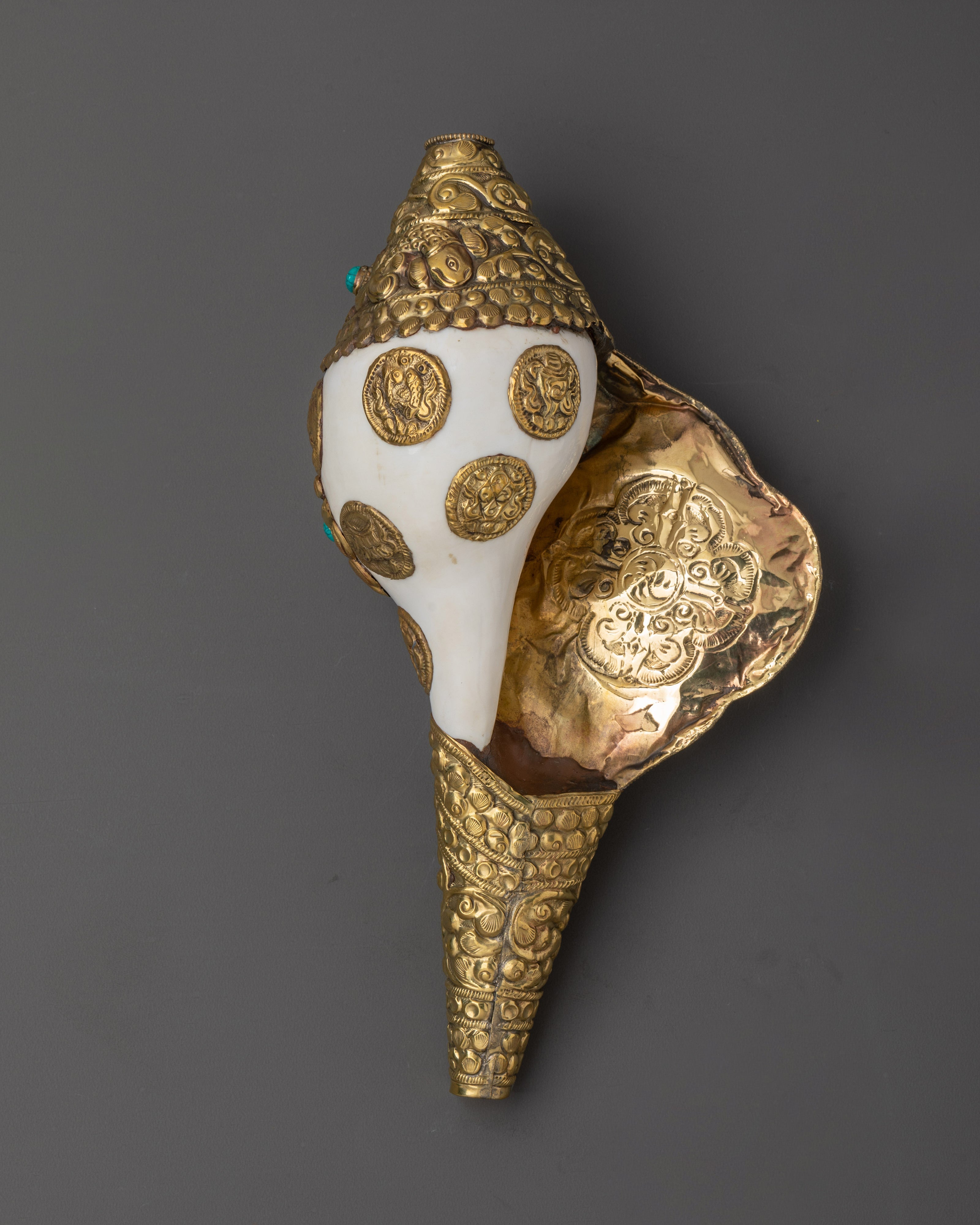 Tibetan Ritual Brass Conch Shell | Handcrafted Buddhist Sound Offering Shell