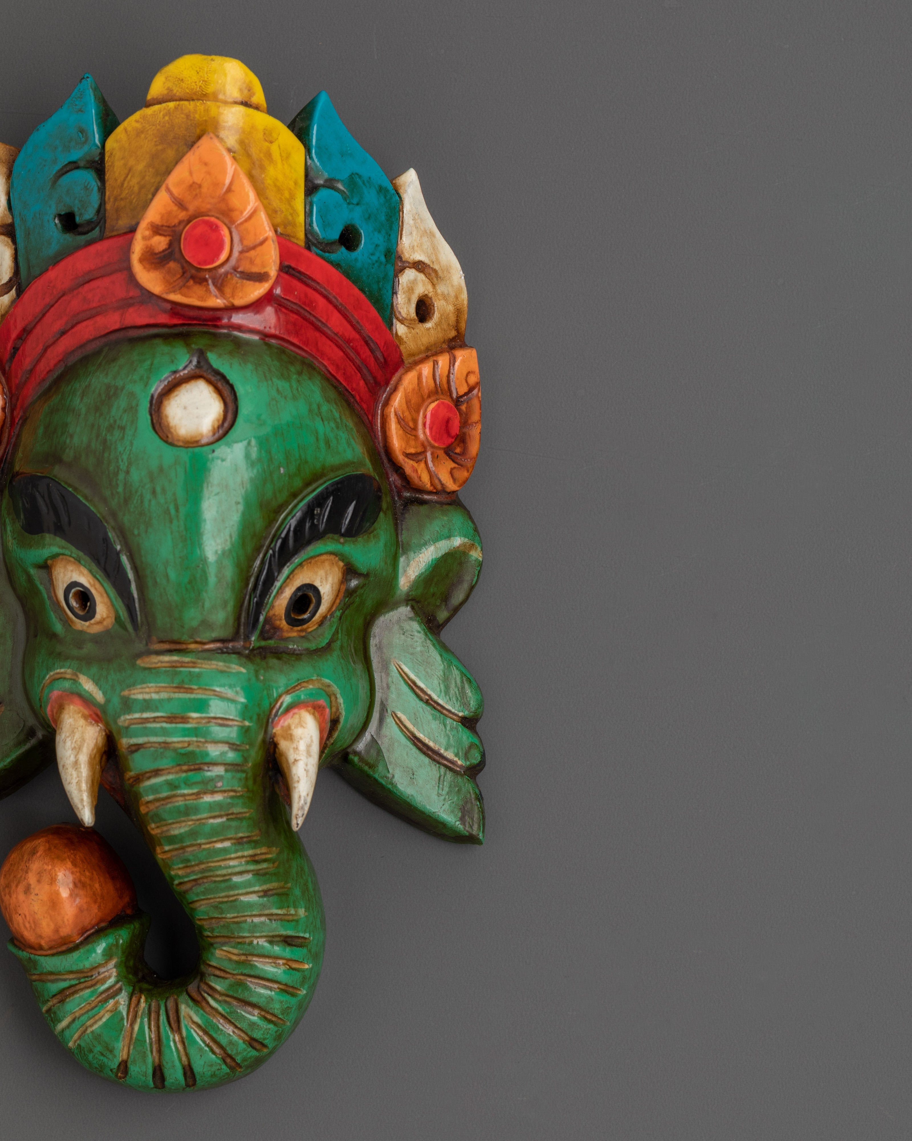 Handcrafted Wooden Ganesha Mask Wall Hanging Decor | Spiritual Gift