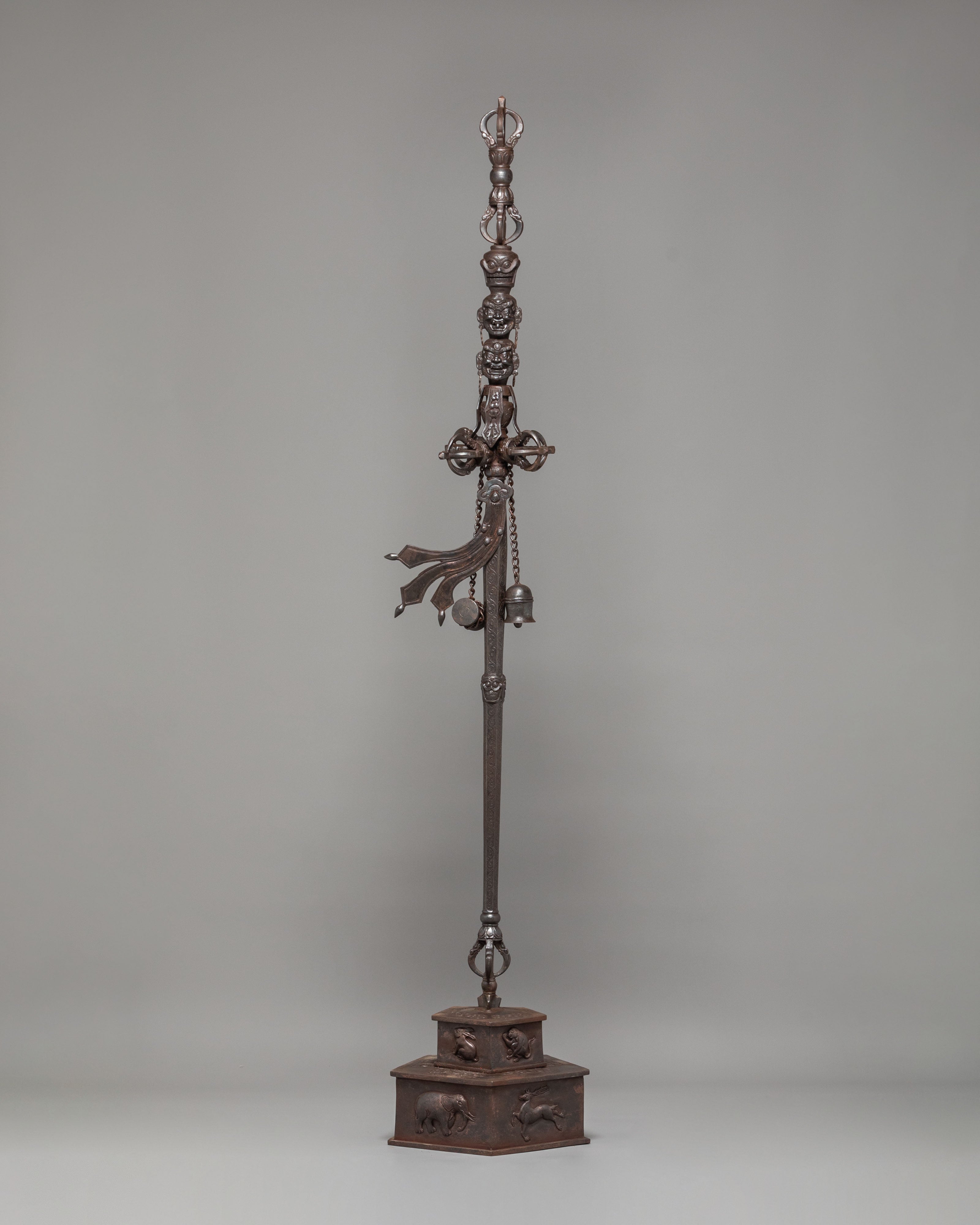 Sacred Ritual Item Khatan | Tibetan Oxidized Copper Ritual Staff
