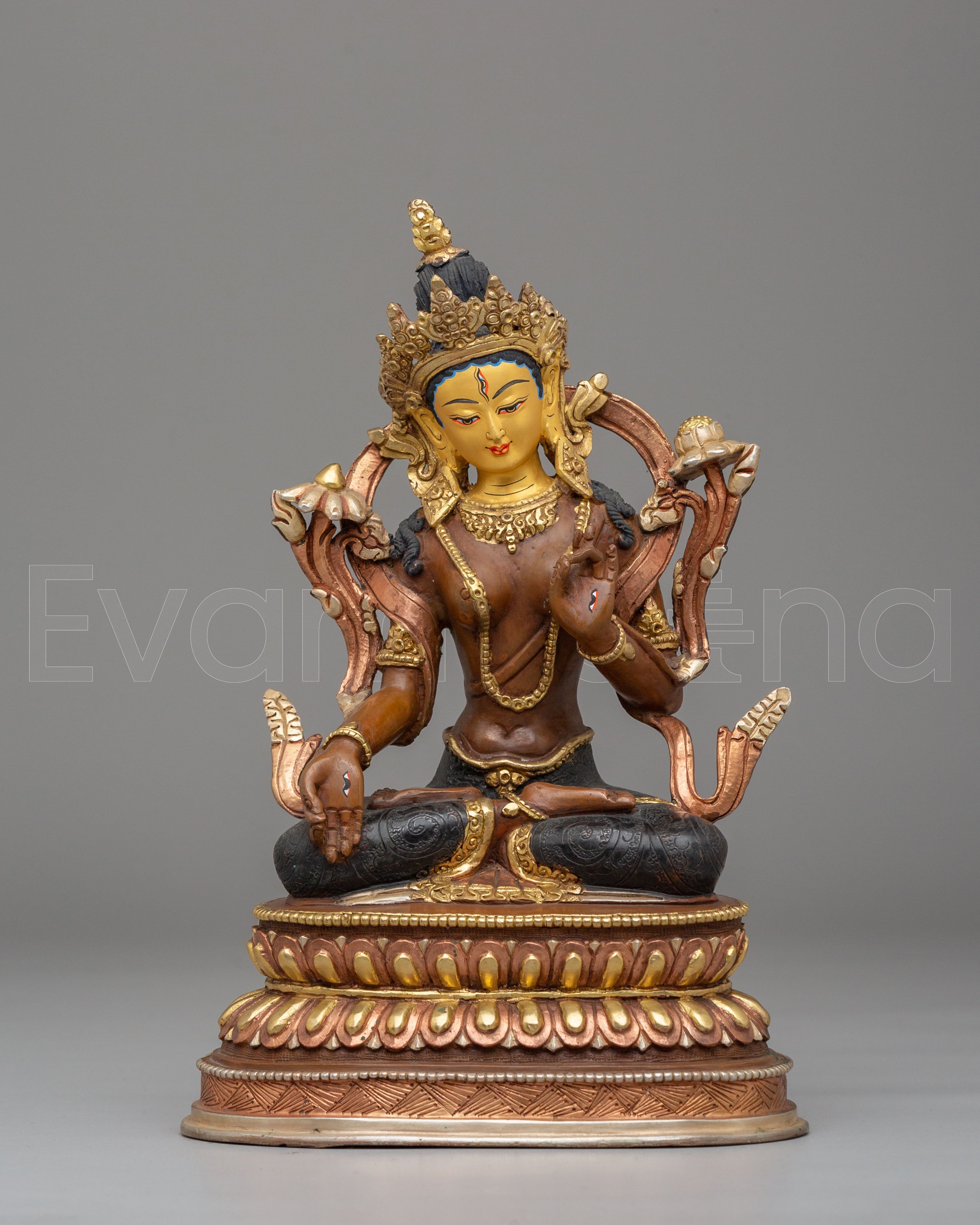 Handcrafted Tibetan White Tara Copper Statue | Spiritual Goddess Statue