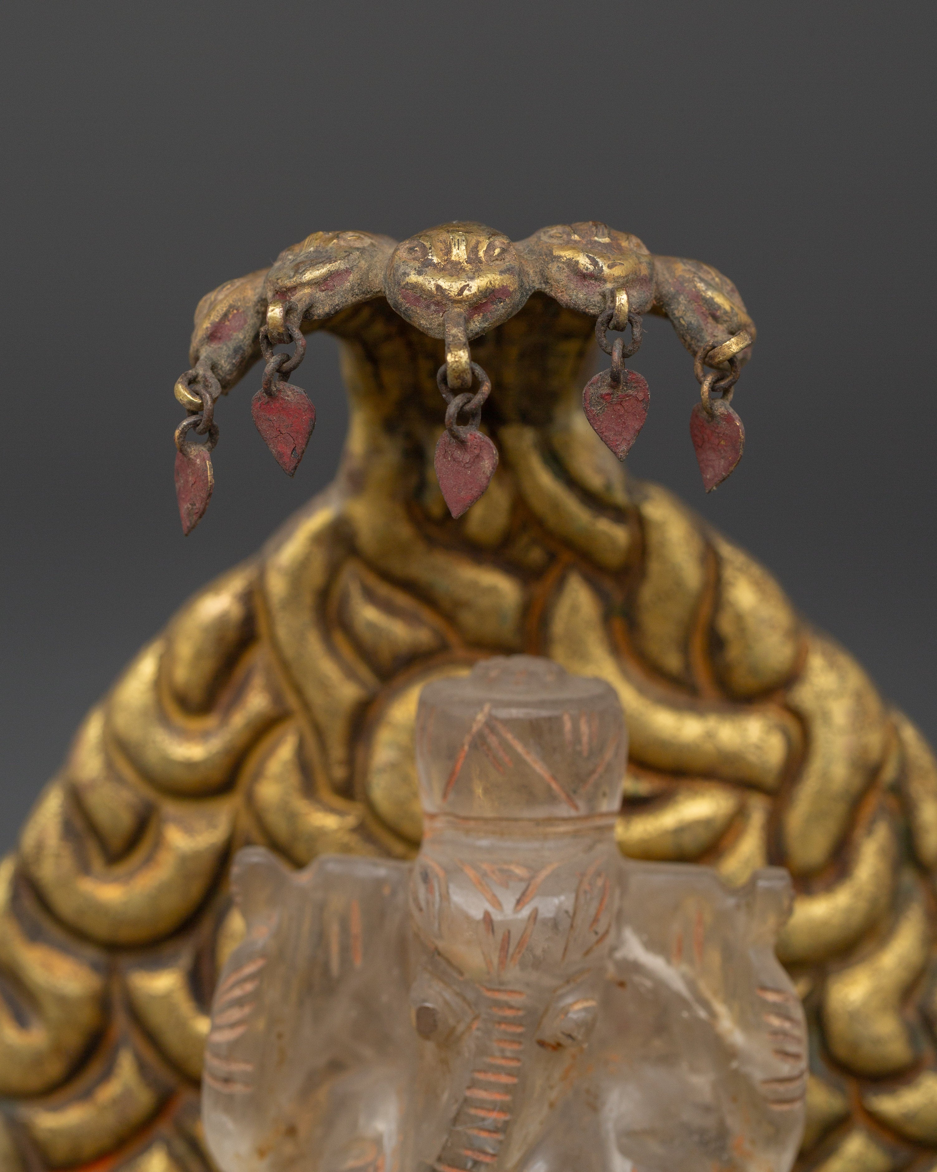 Handcrafted Crystal Ganesh Statue with Throne | Gold Plated Copper Base