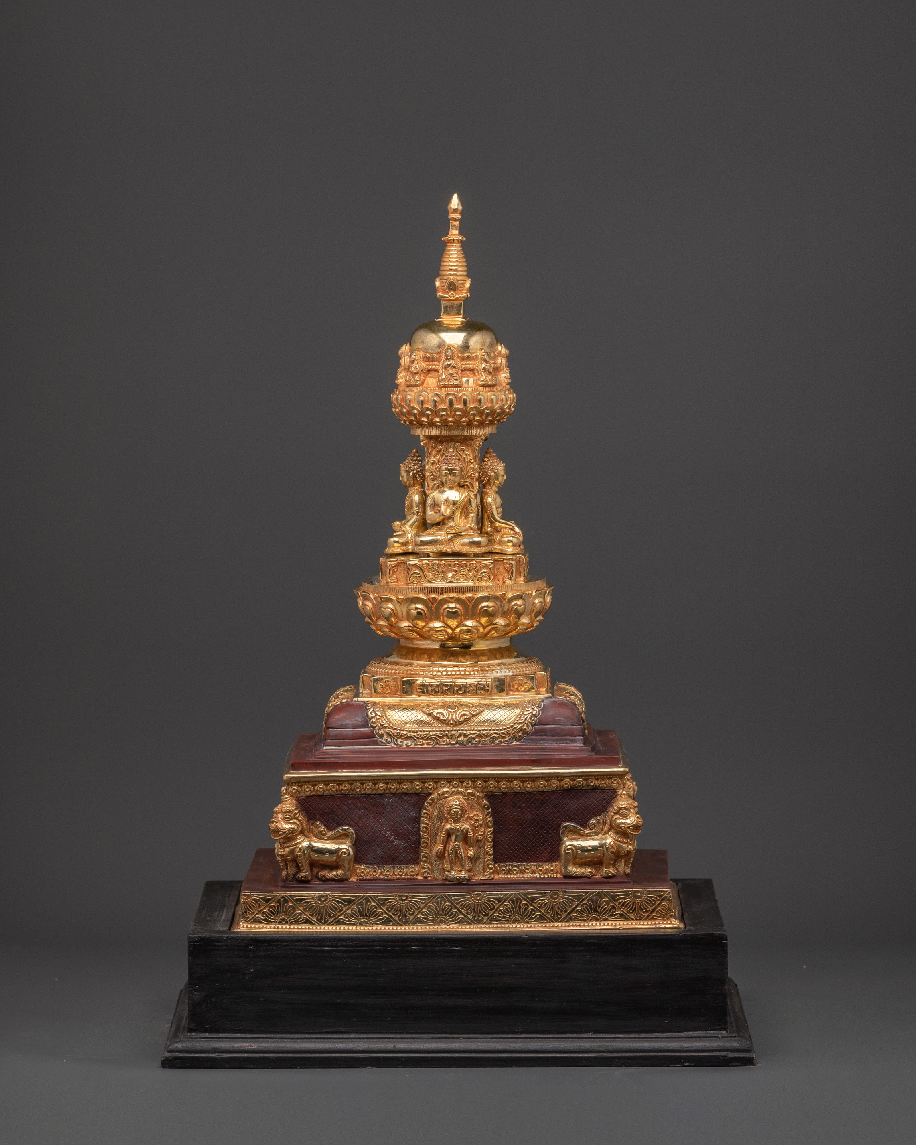 Handcrafted Tibetan Stupa Artifact | Gold Gilded Buddhist Shrine