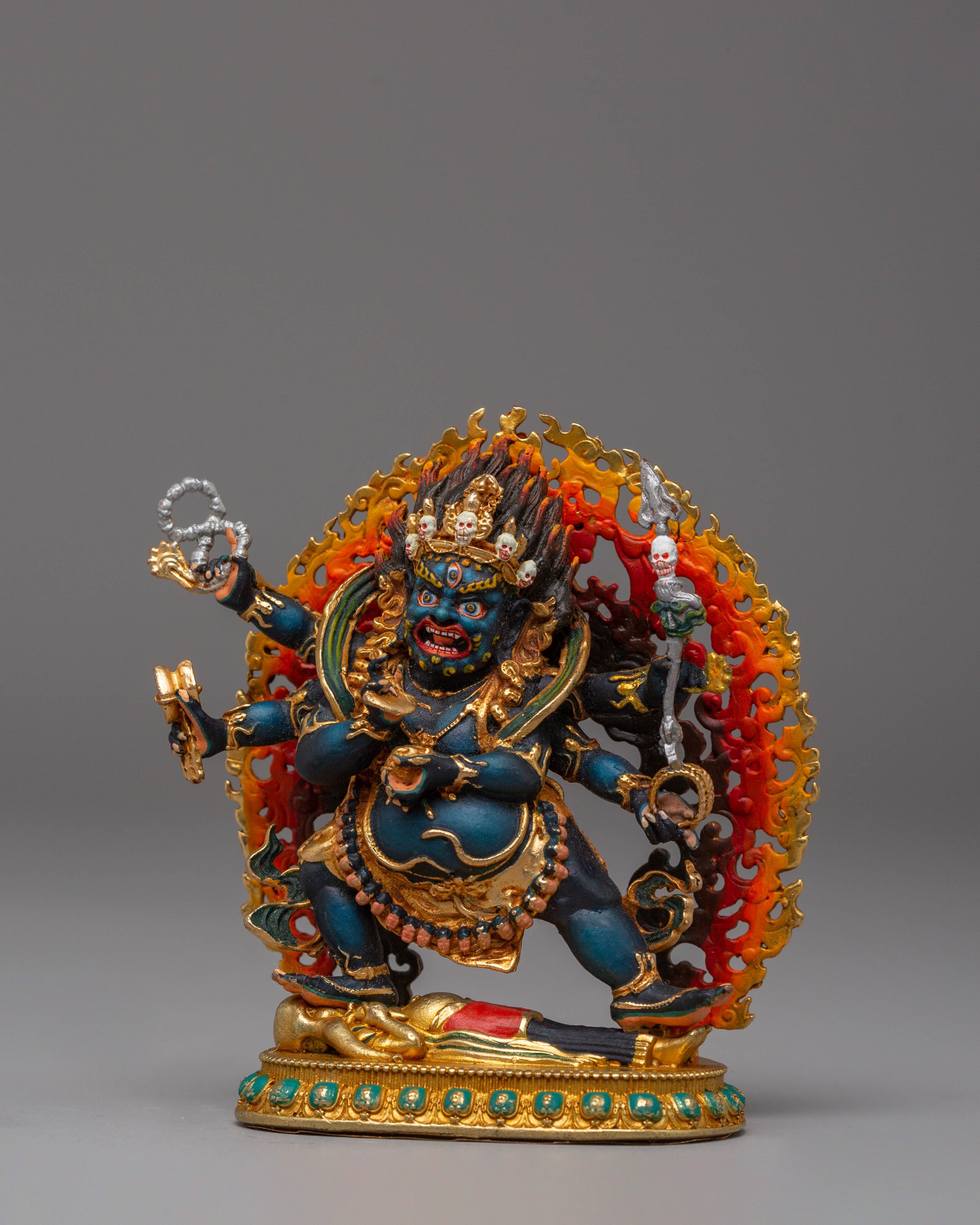 Handcrafted Tibetan Six Armed Mahakala Sculpture | A Sacred Guardian