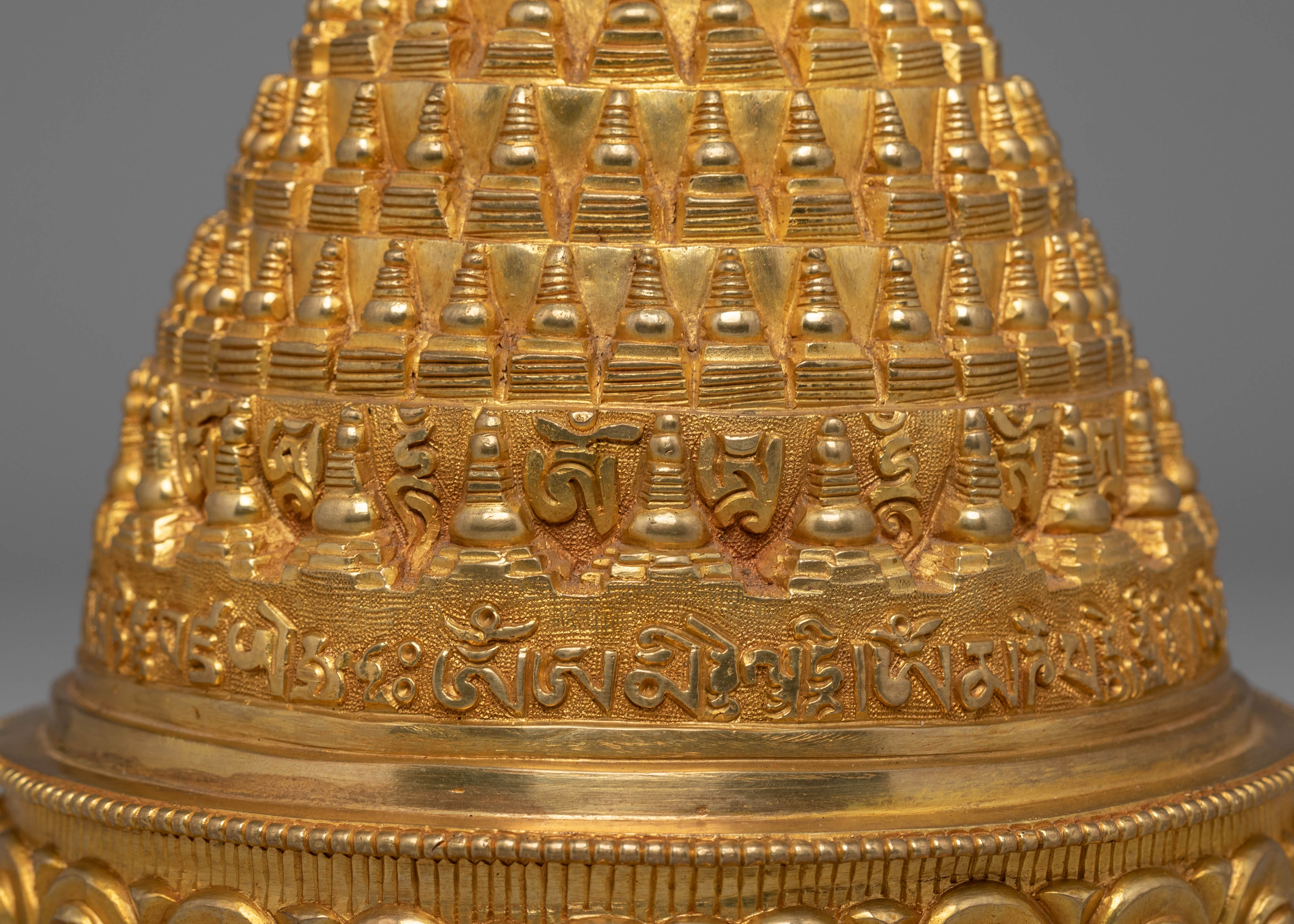 Gold Plated Buddhist Copper Stupa Art for Rituals, and Meditation