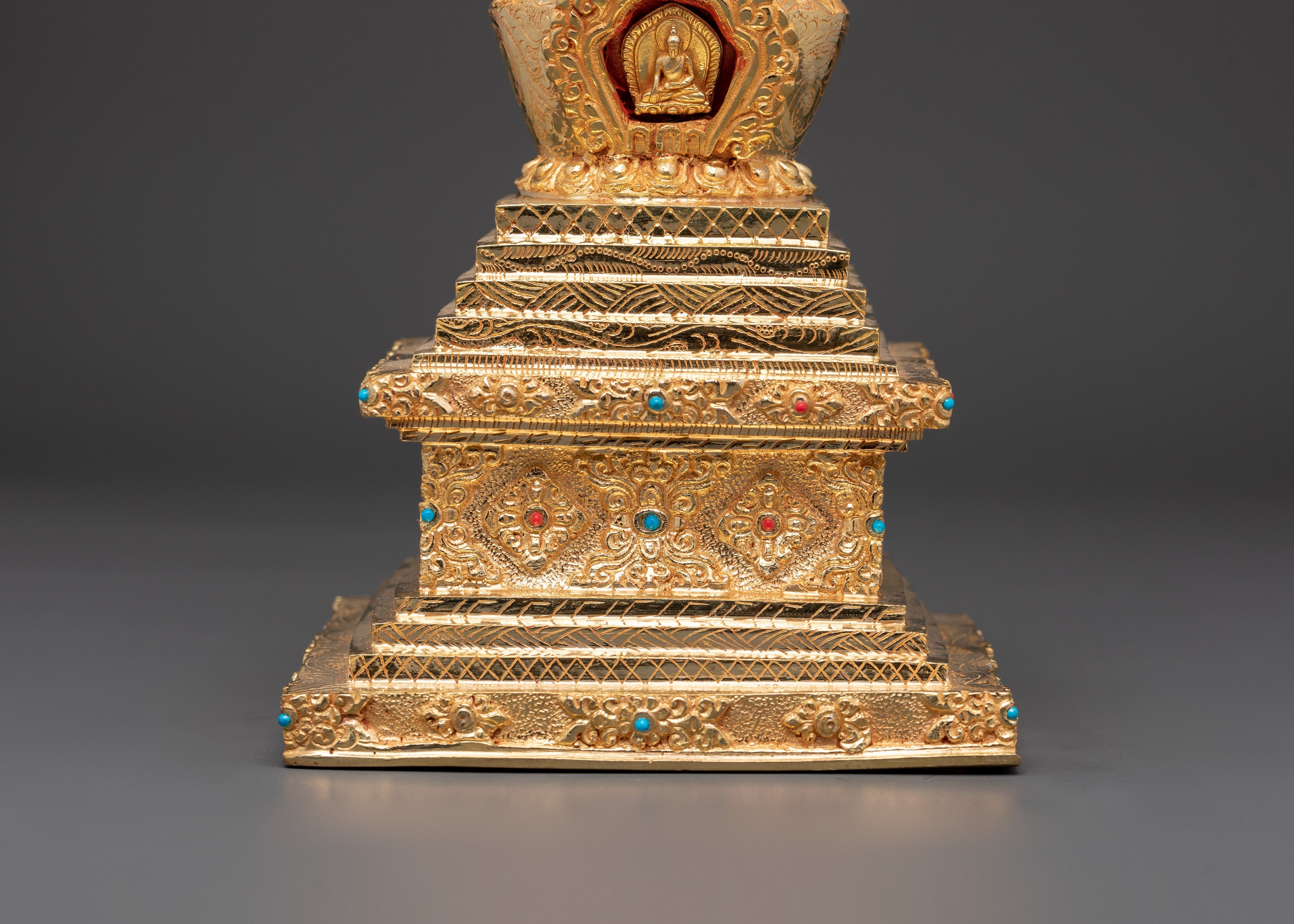 Handcrafted Spiritual Buddha Stupa | Copper Body with Gold Plating