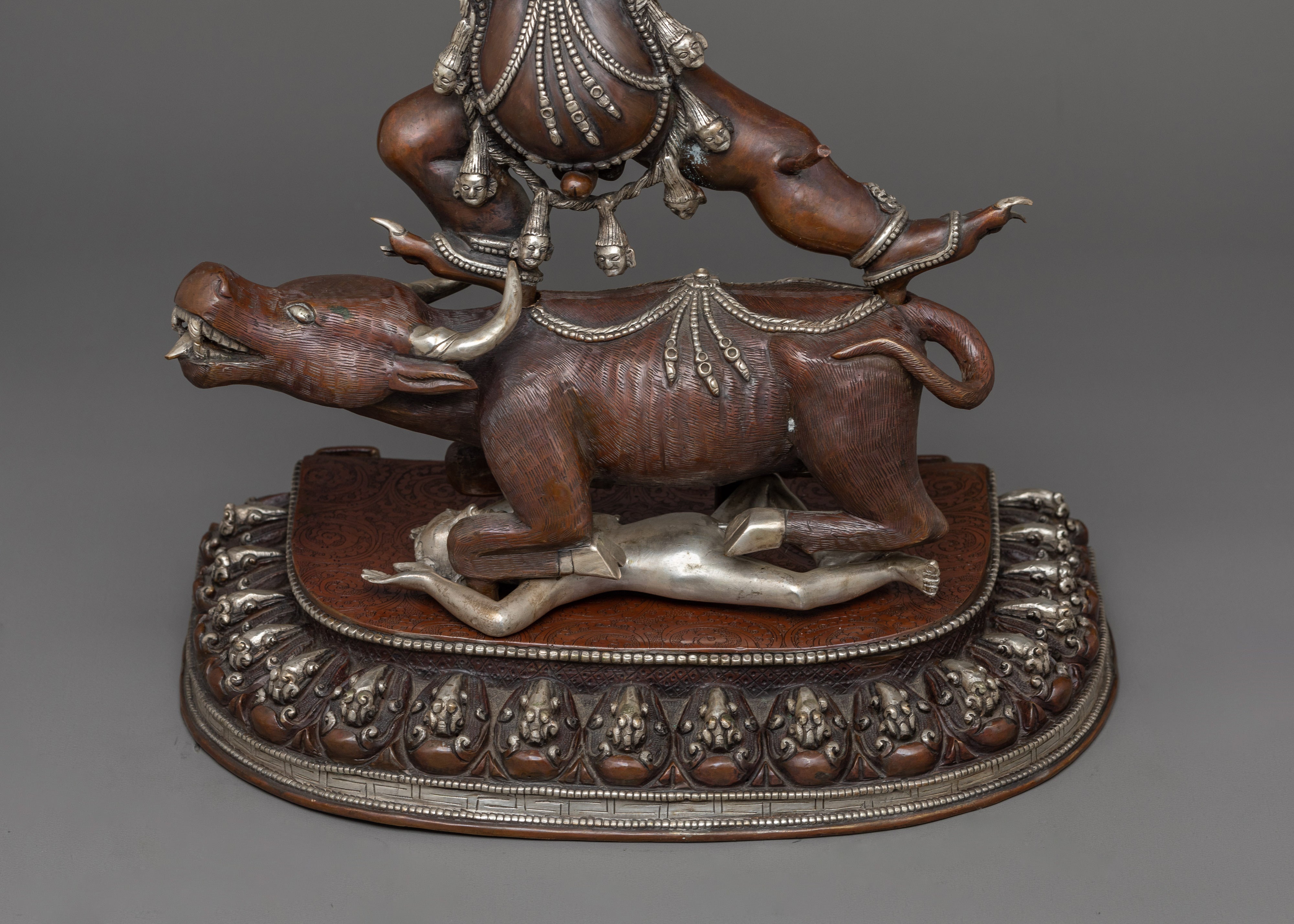 Silver Plated Yama Dharmaraja Statue  | Wrathful Dharma Protector Deity