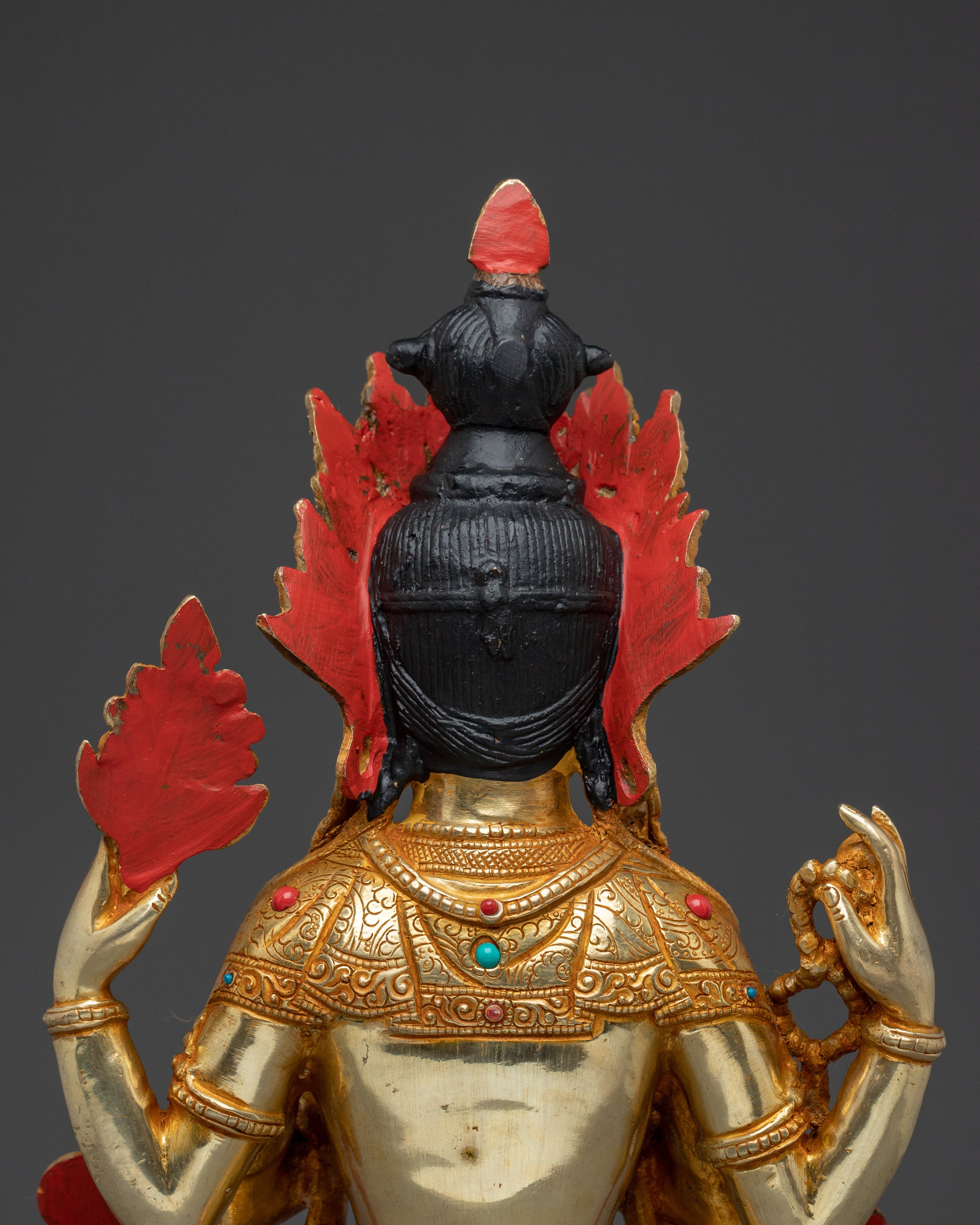 Handcrafted Chenrezig Copper Artwork with Gemstones Statue | Meditation & Spiritual Decor