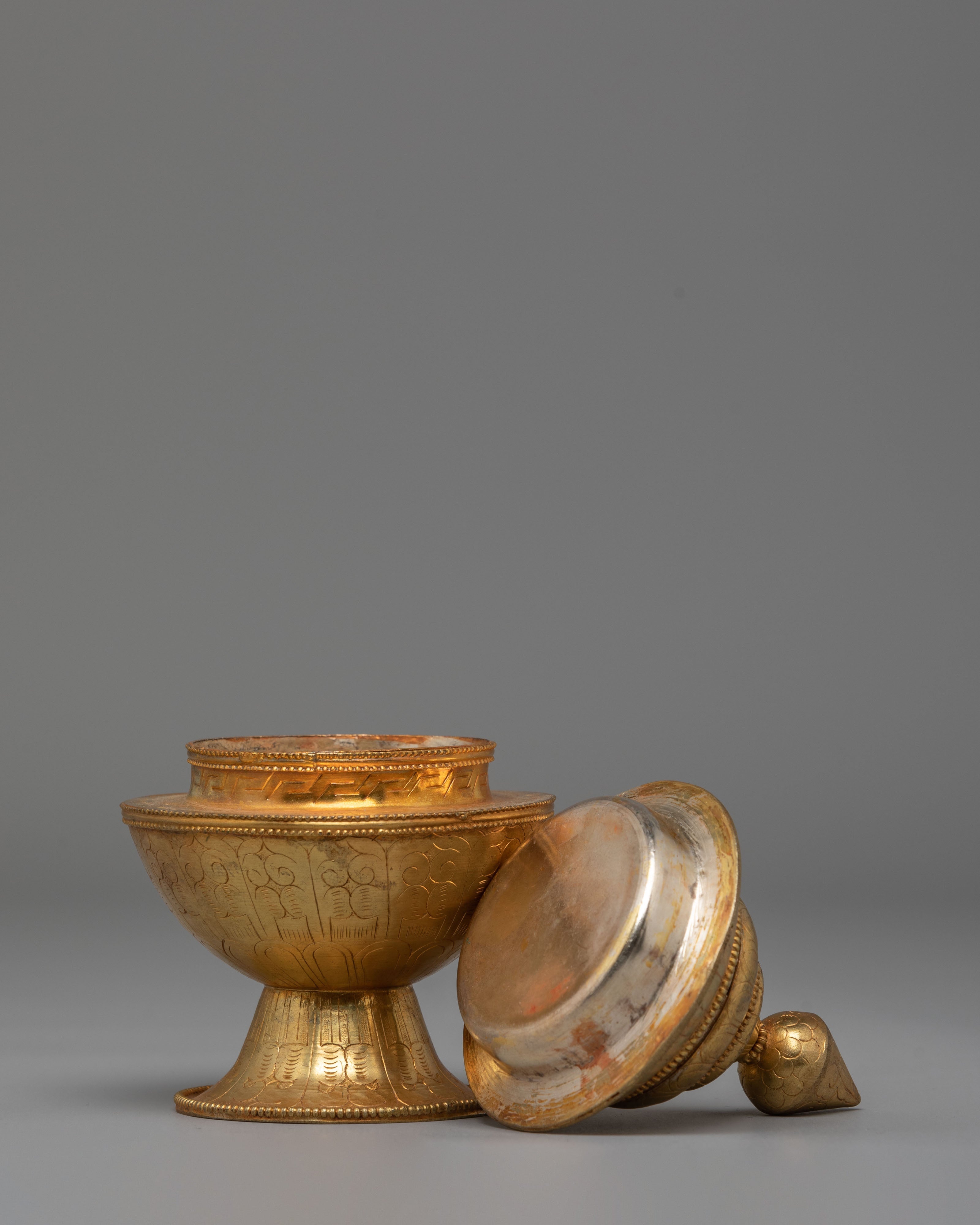 Sacred Gold-Plated Ritual Rice Pot | Handcrafted Copper Offering Vessel