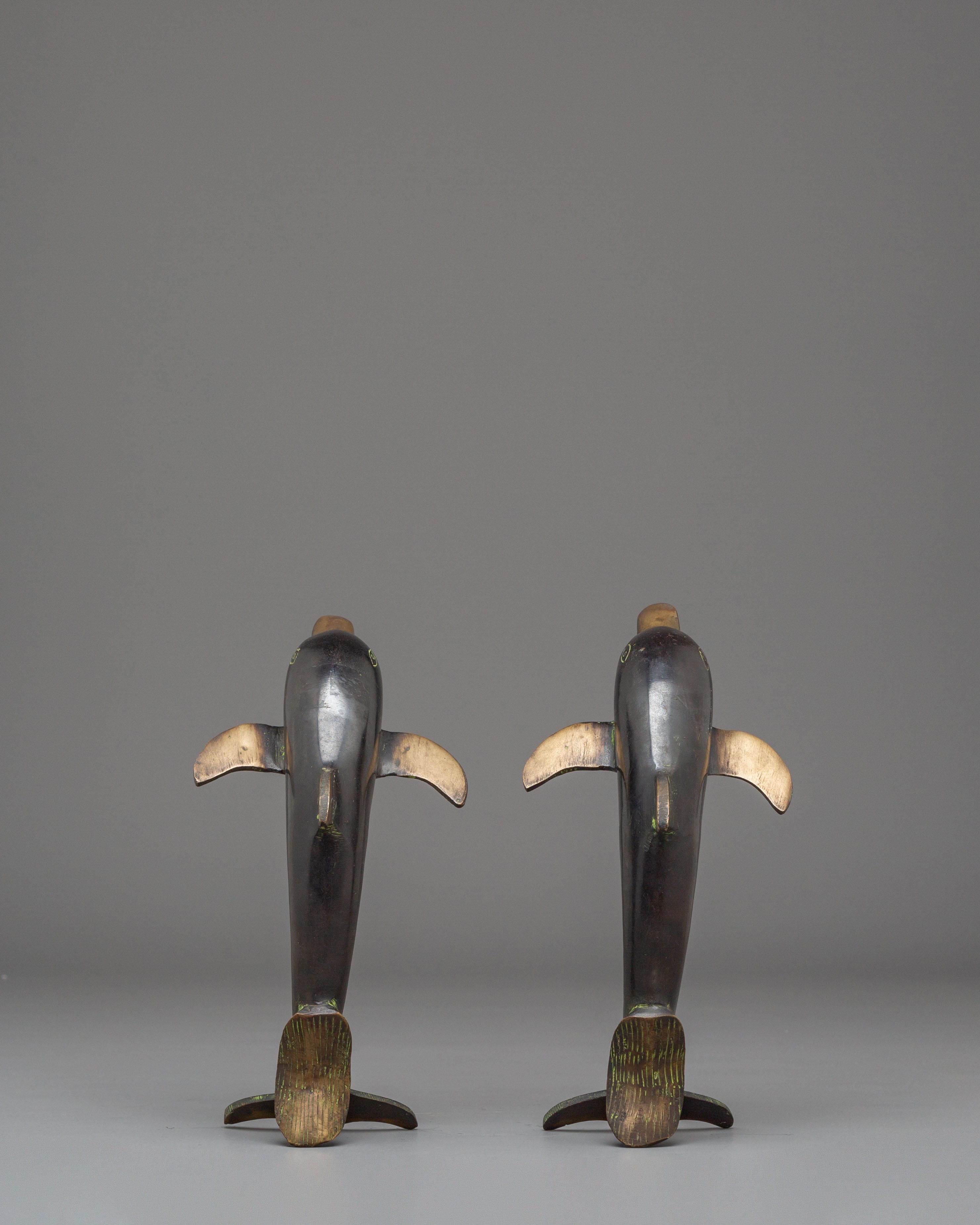 Handcrafted Dolphin Set | Spiritual Gold-Plated Copper Ocean Art