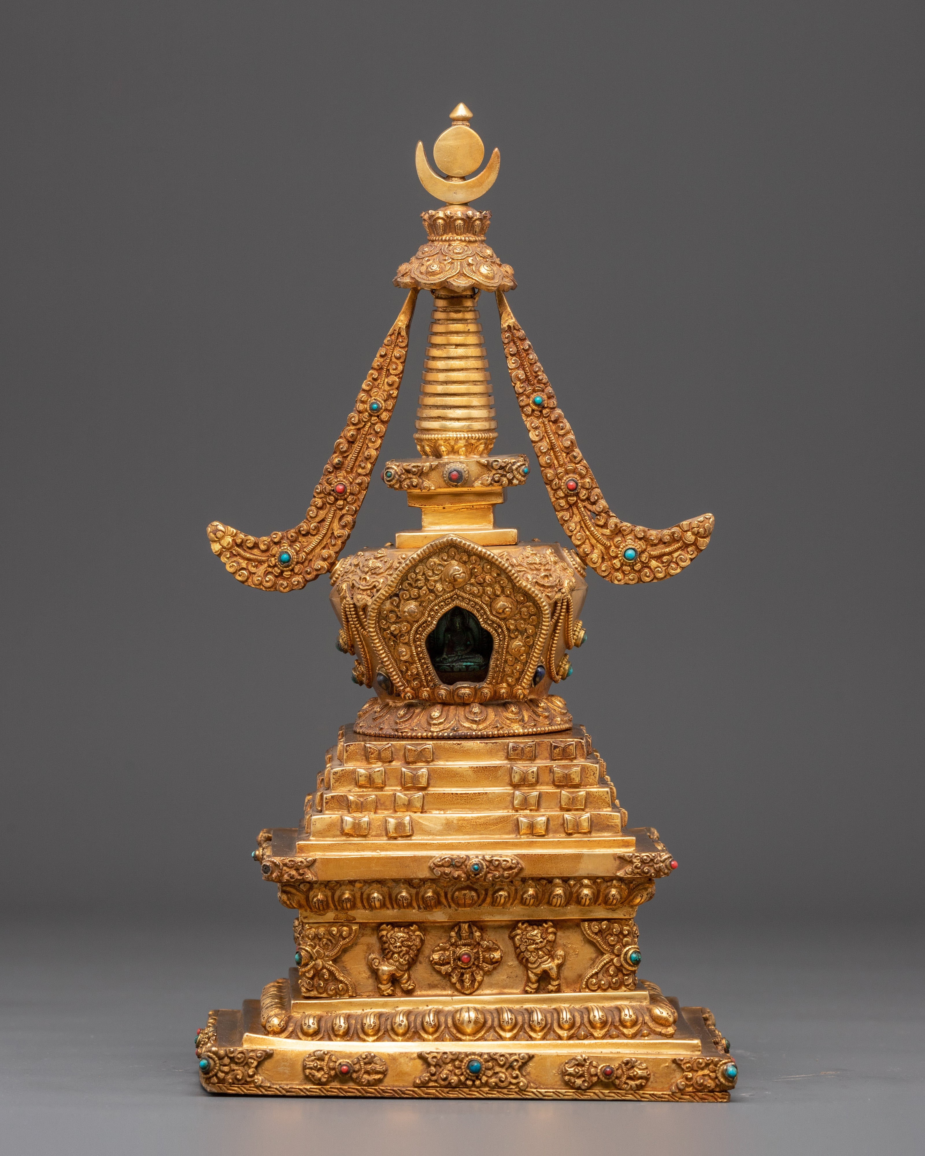 Gold Plated Stupa for Ritual Ceremonies | Path to Enlightenment