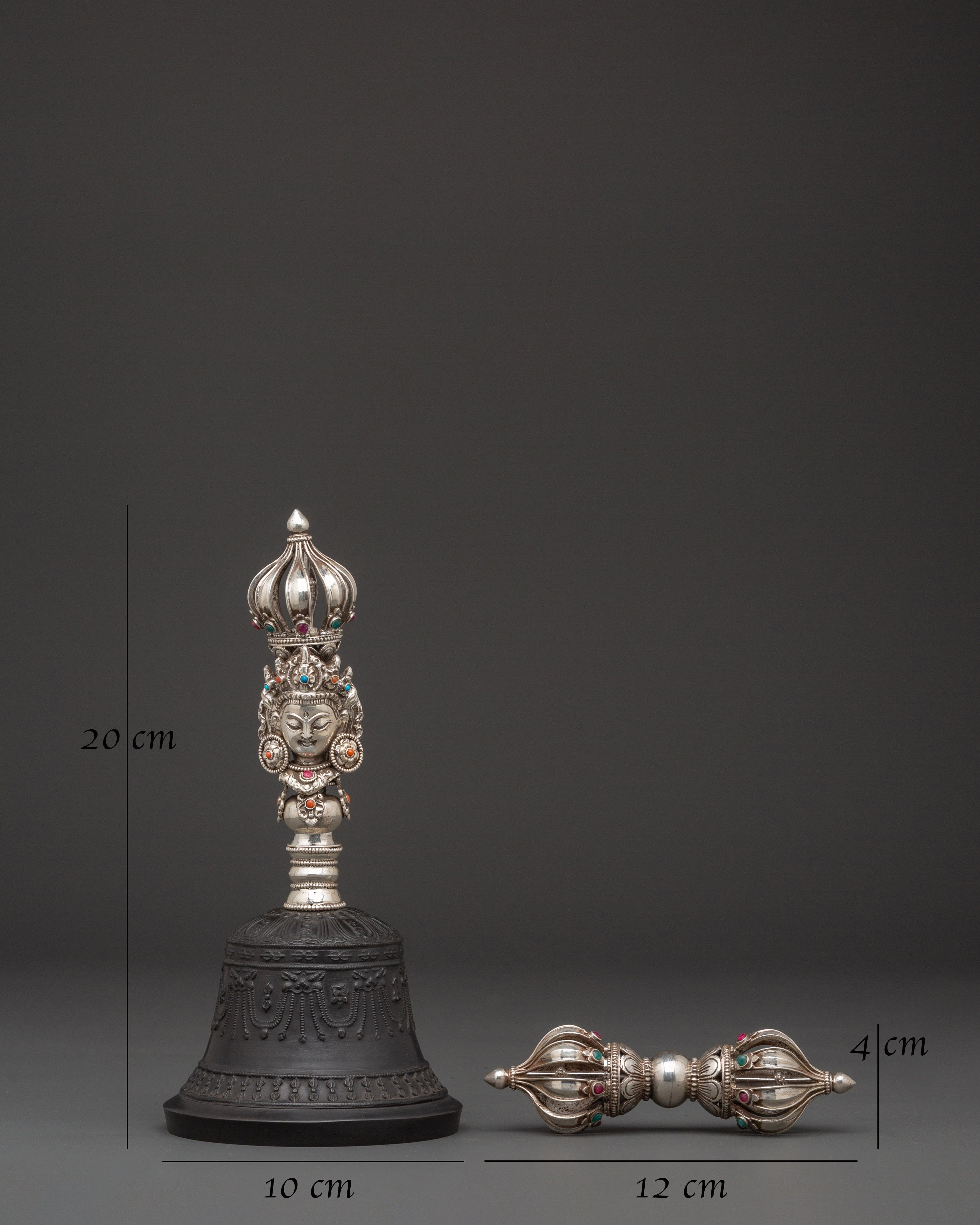 Wrathful Deity Engraved Bell and Vajra Set for Tibetan Rituals