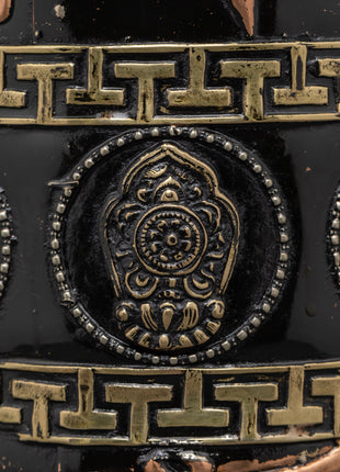Copper & Brass Prayer Wheel | Sacred Black Wood Frame