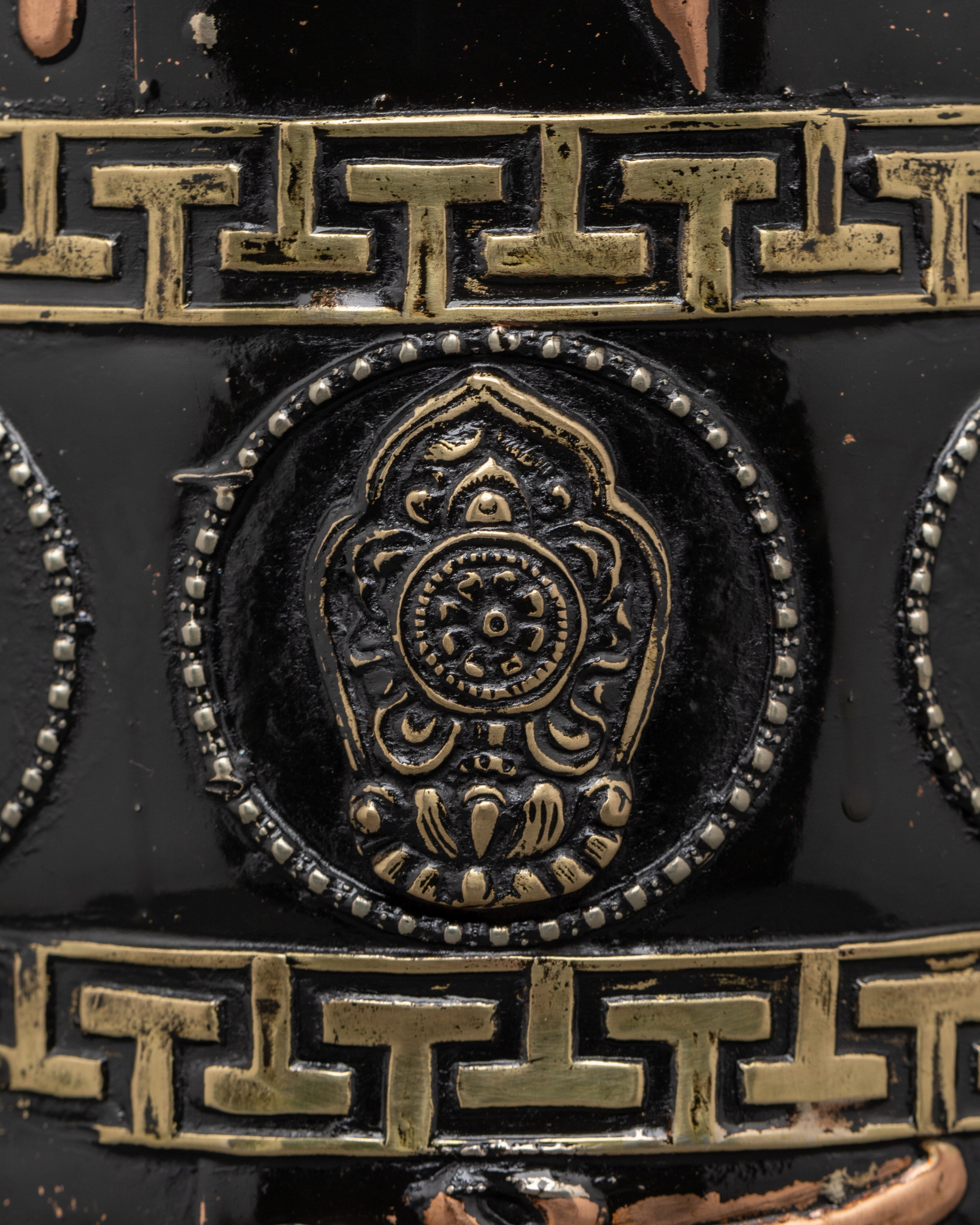 Copper & Brass Prayer Wheel | Sacred Black Wood Frame