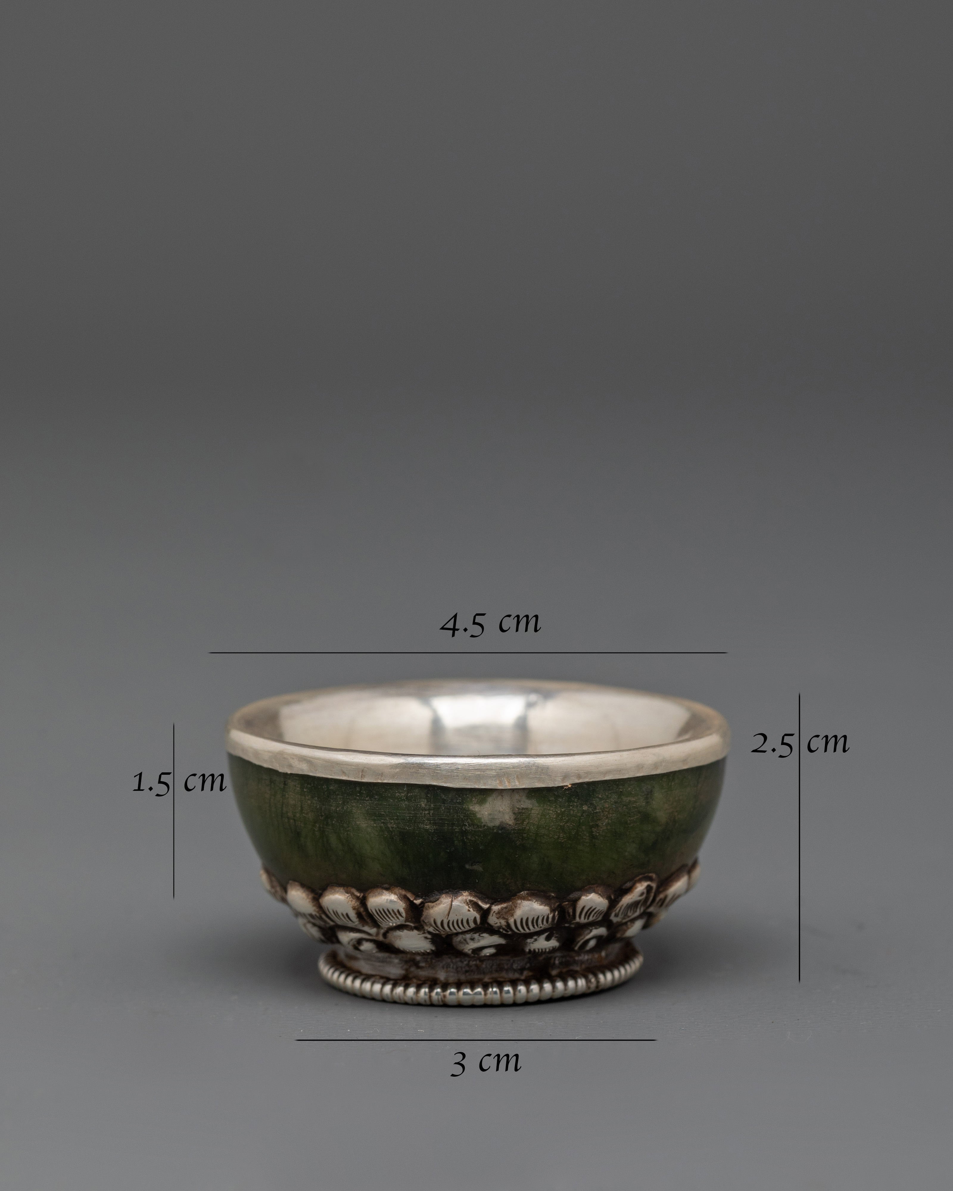 Handcrafted Tibetan Teapot & Offering Bowl Set | Green Jade & Silver Tea Set