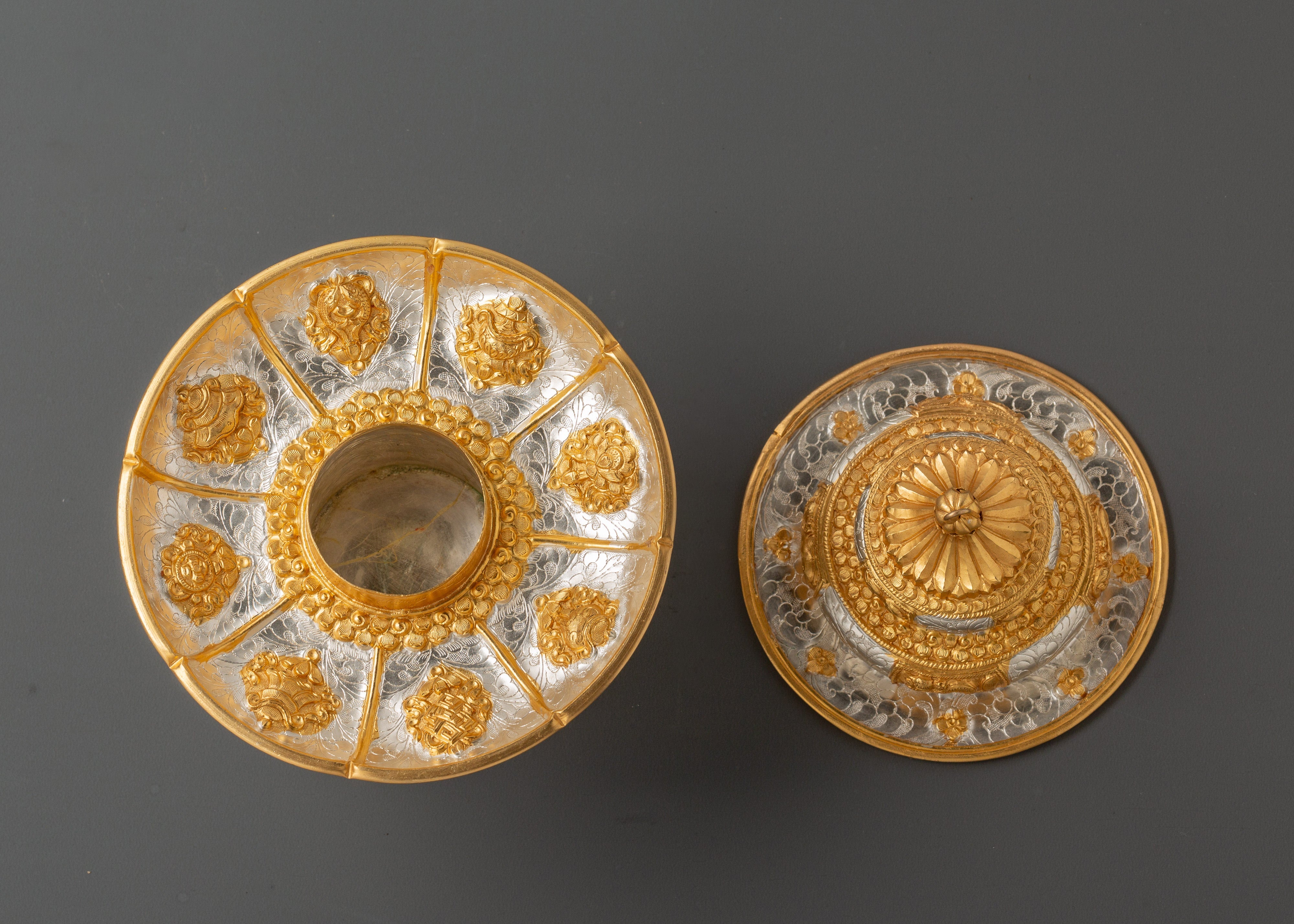 Tibetan Style Tea Cup Cover | Gold & Silver Plated Decorative Tea Cup Cover
