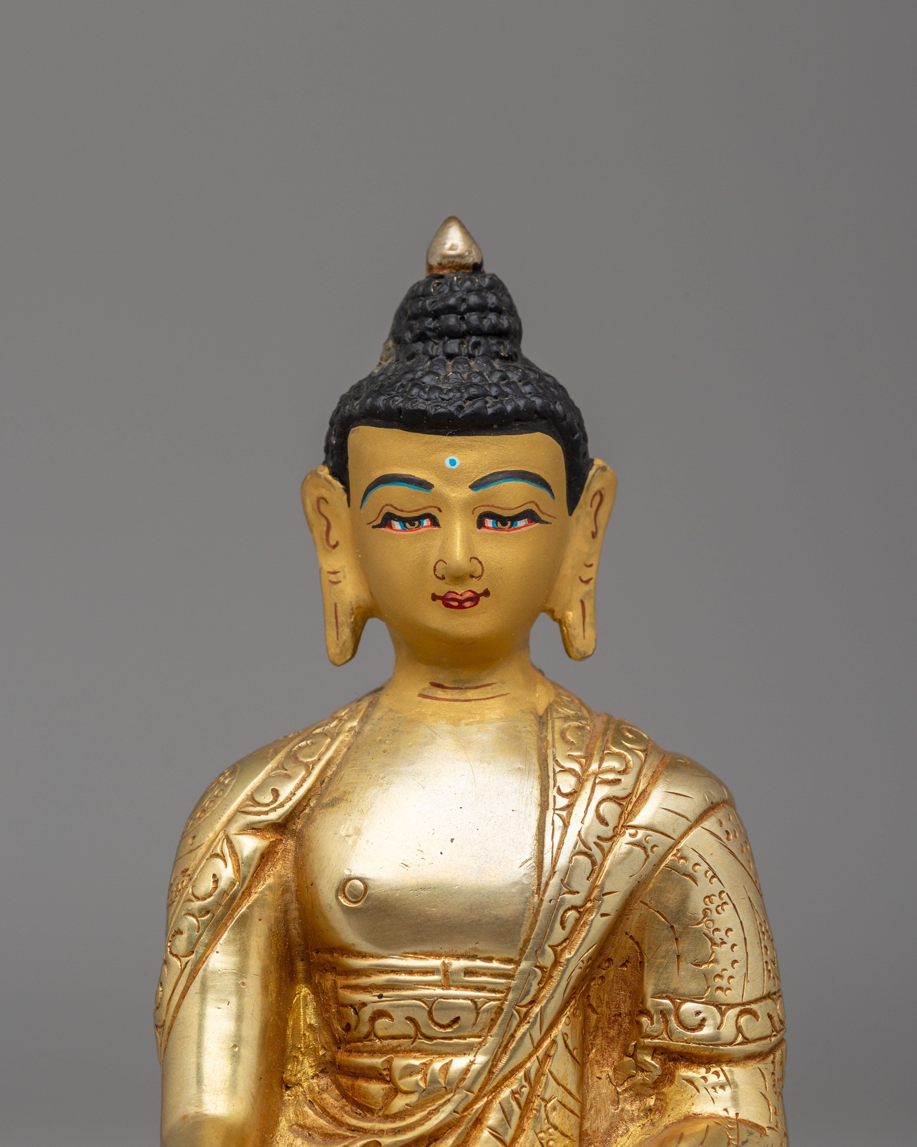Historic Shakyamuni Buddha Altar Statue | Sacred Gold Plated Copper Buddha for Meditation