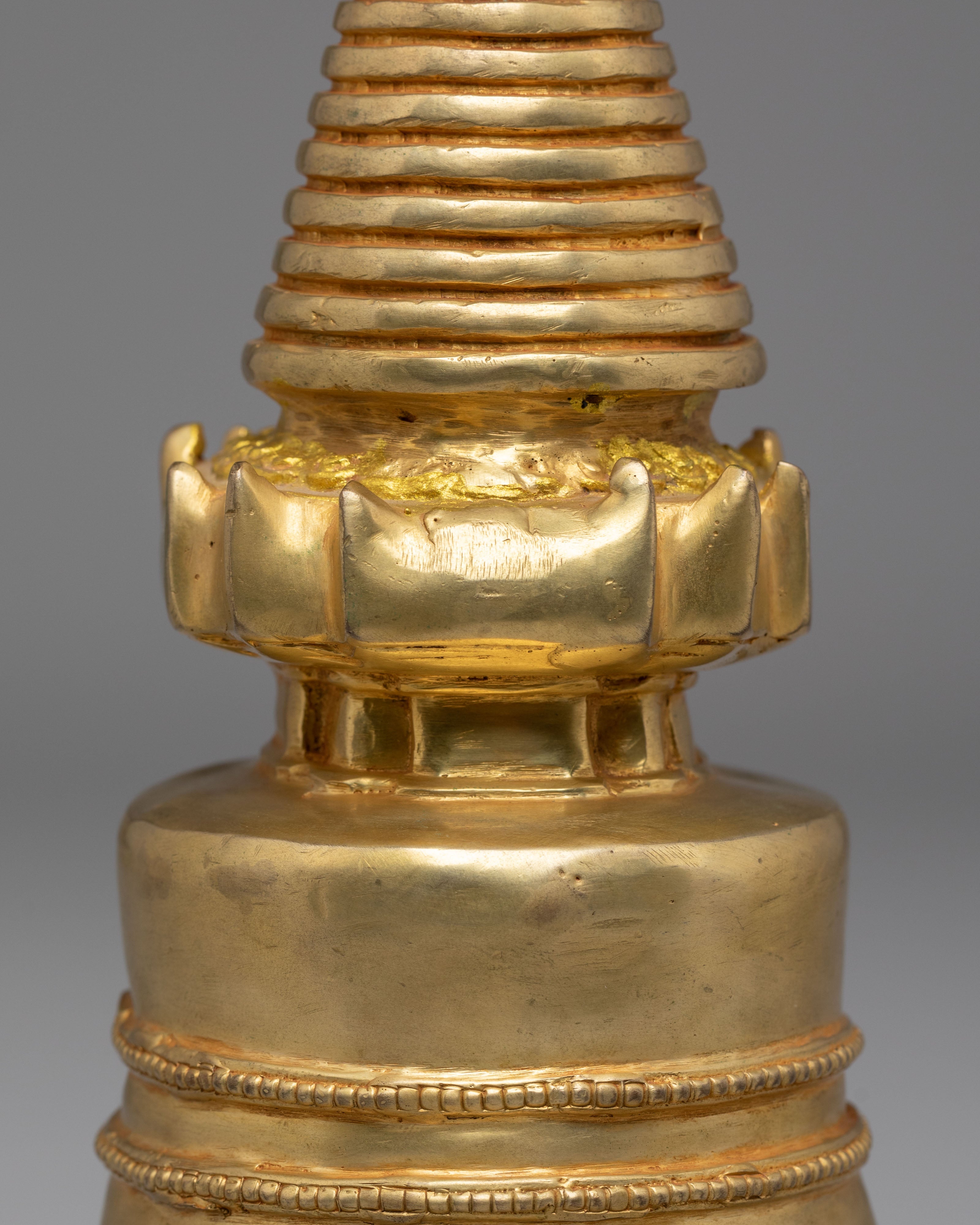Handcrafted Gold Plated Buddhist Stupa | Spiritual Tibetan Meditation Decor