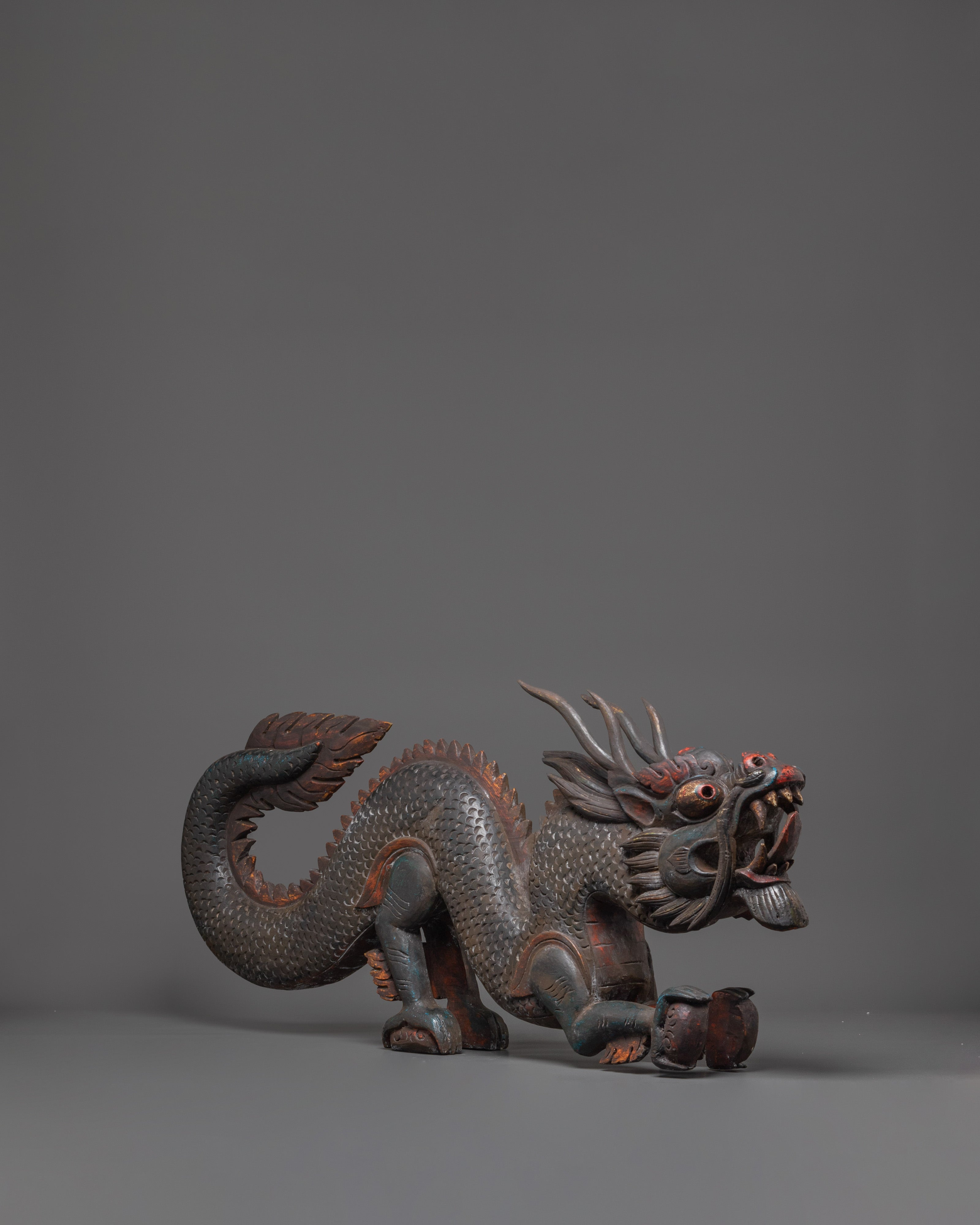 Guardian Dragon Figure | Tibetan Buddhist Wooden Sculpture