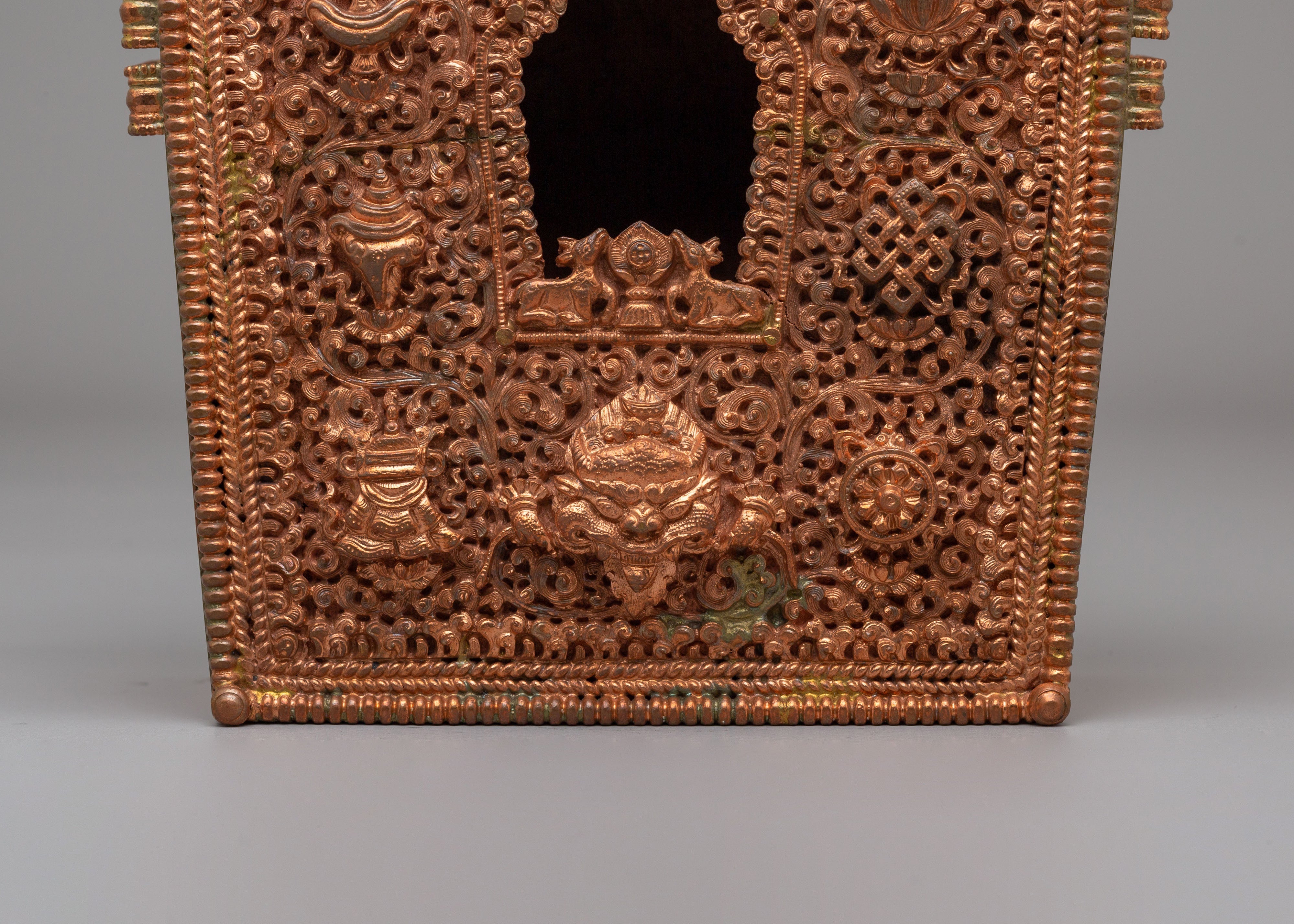 Handcrafted Himalayan Ghau Box | Copper Buddhist Ritual Shrine