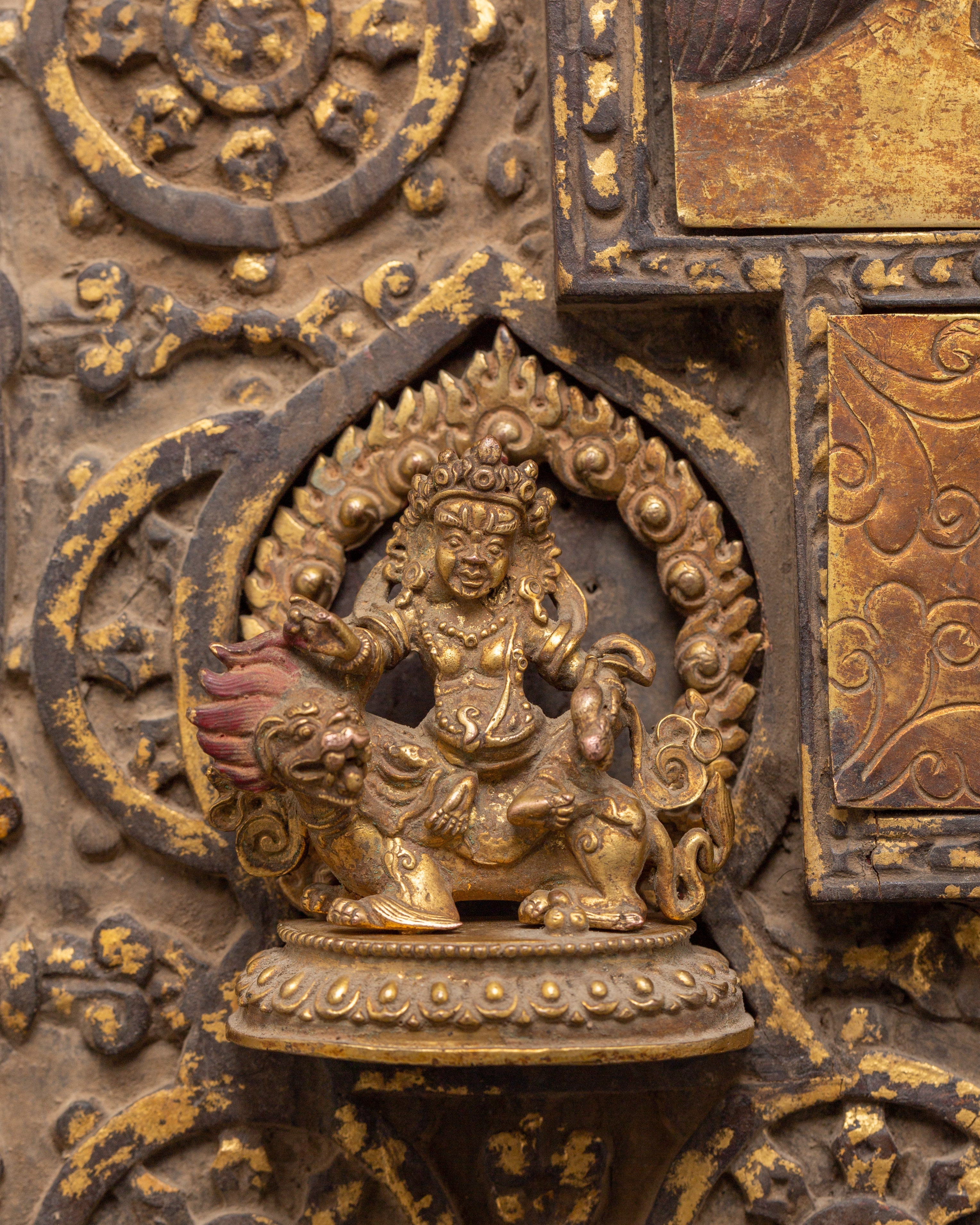 Mahakala Deity Wall Hanging with Four Deities and Vajra Design