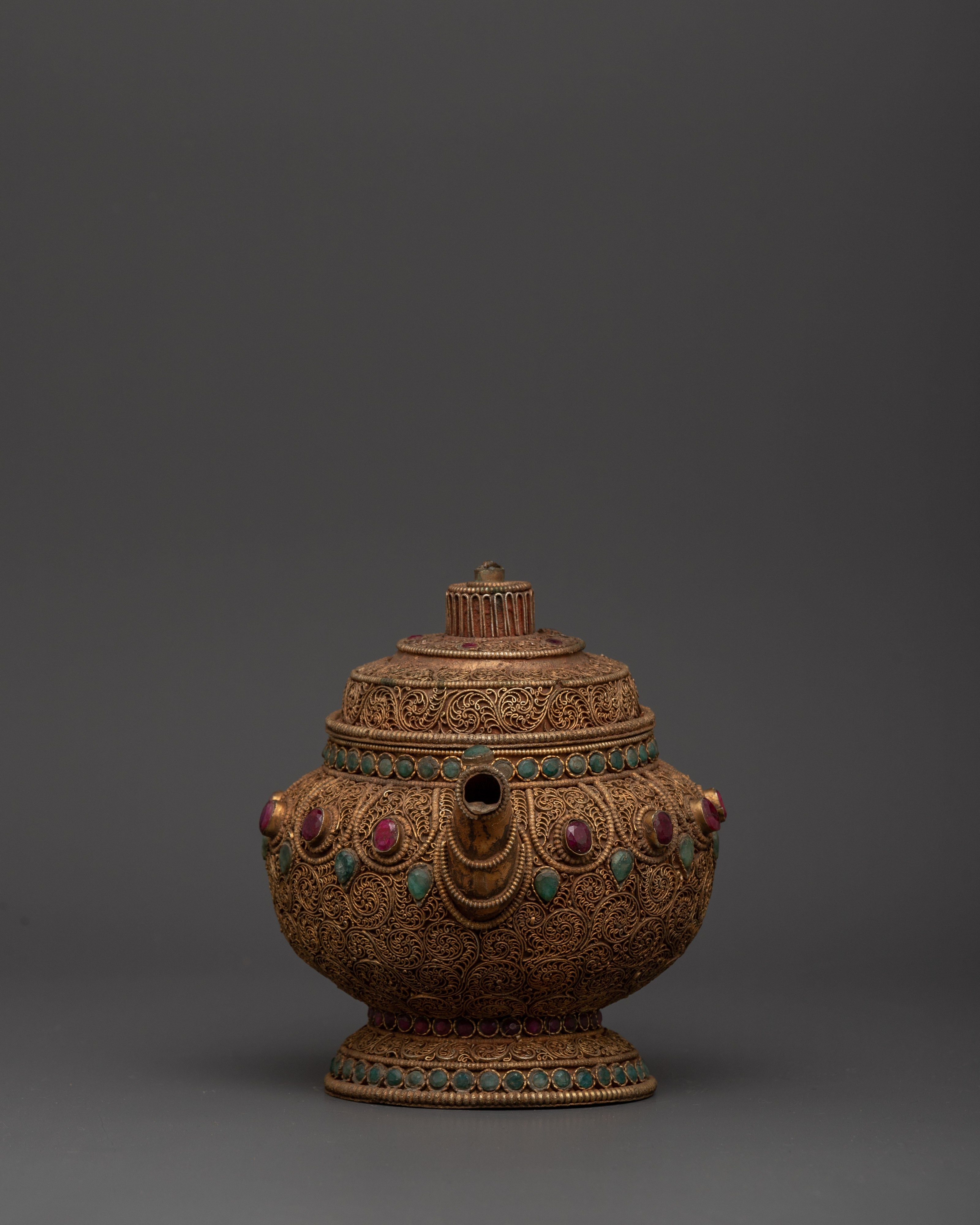 Copper Teapot with Electro Gold & Silver Plating | Buddhism Sacred Decorative Pot