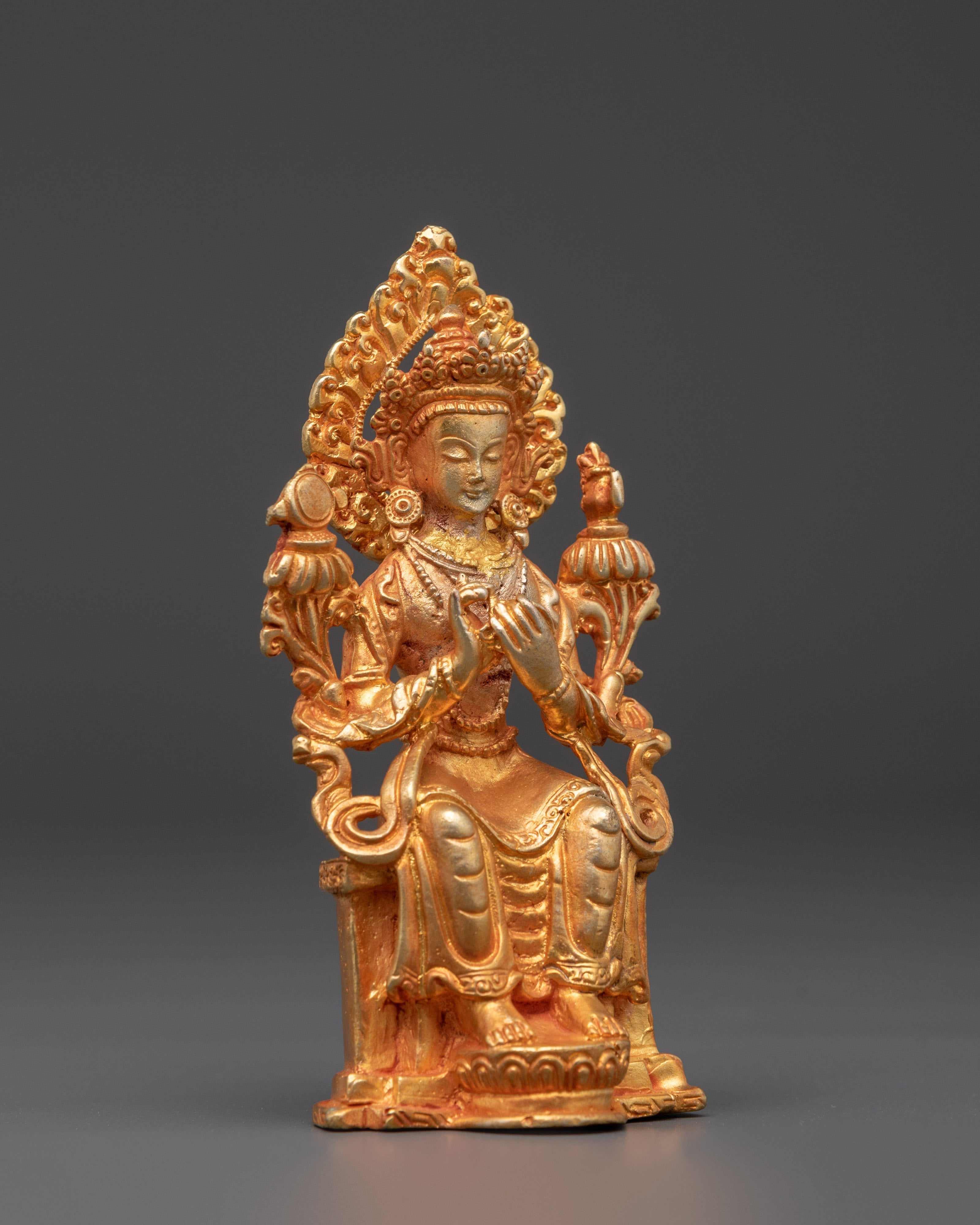 Handcrafted Maitreya Buddha Deity Sculpture | Gold Plated Copper Buddha Figurine