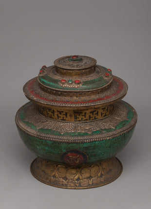 Antique-Style Tibetan Ritual Pot | Copper Body with Brass